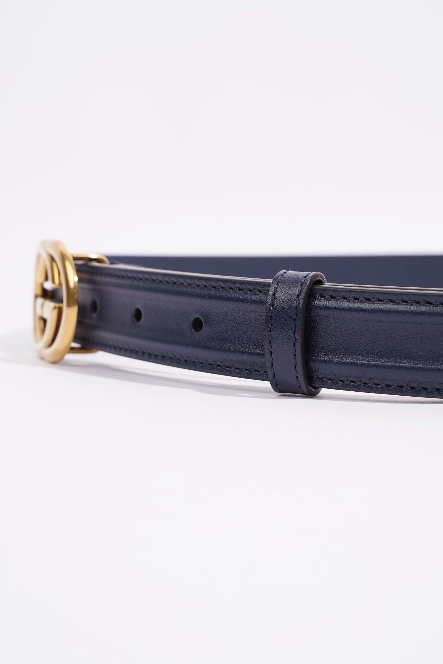 Gucci Womens Interlocking Belt Navy Leather 100