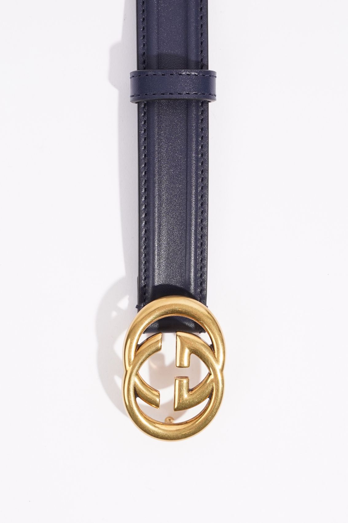 Gucci Womens Interlocking Belt Navy Leather 100
