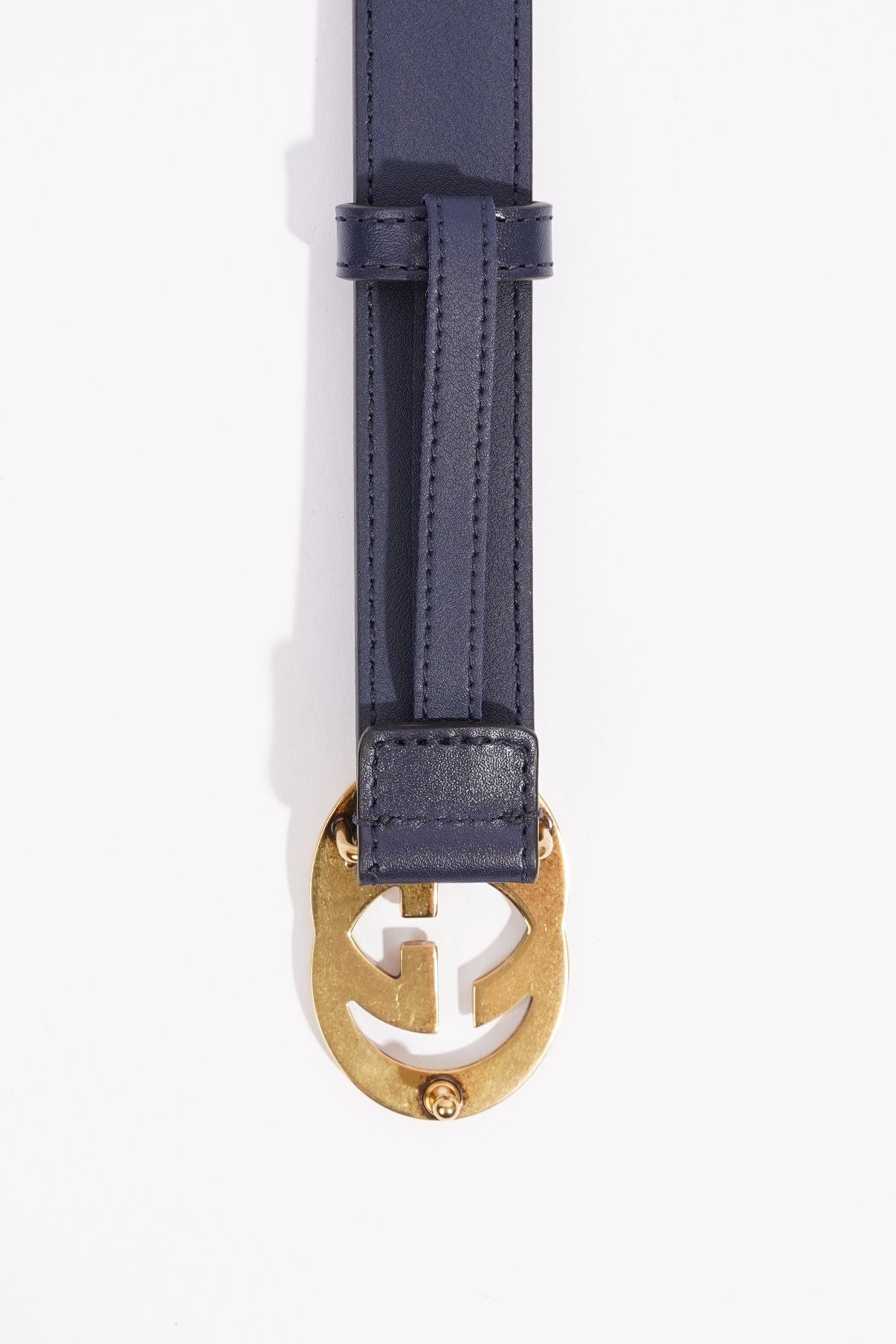Gucci Womens Interlocking Belt Navy Leather 100