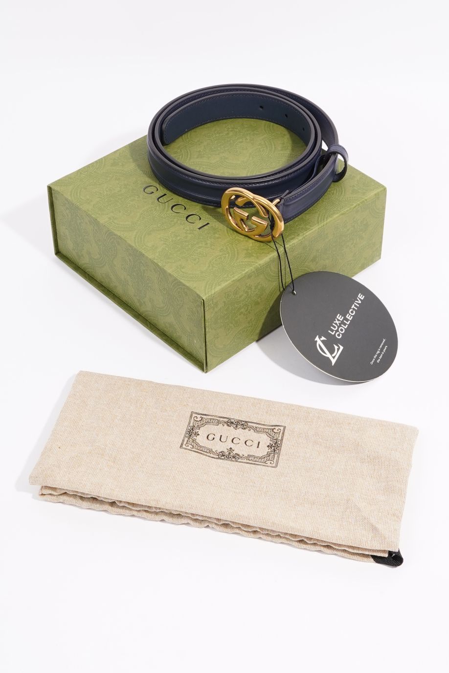 Gucci Womens Interlocking Belt Navy Leather 100