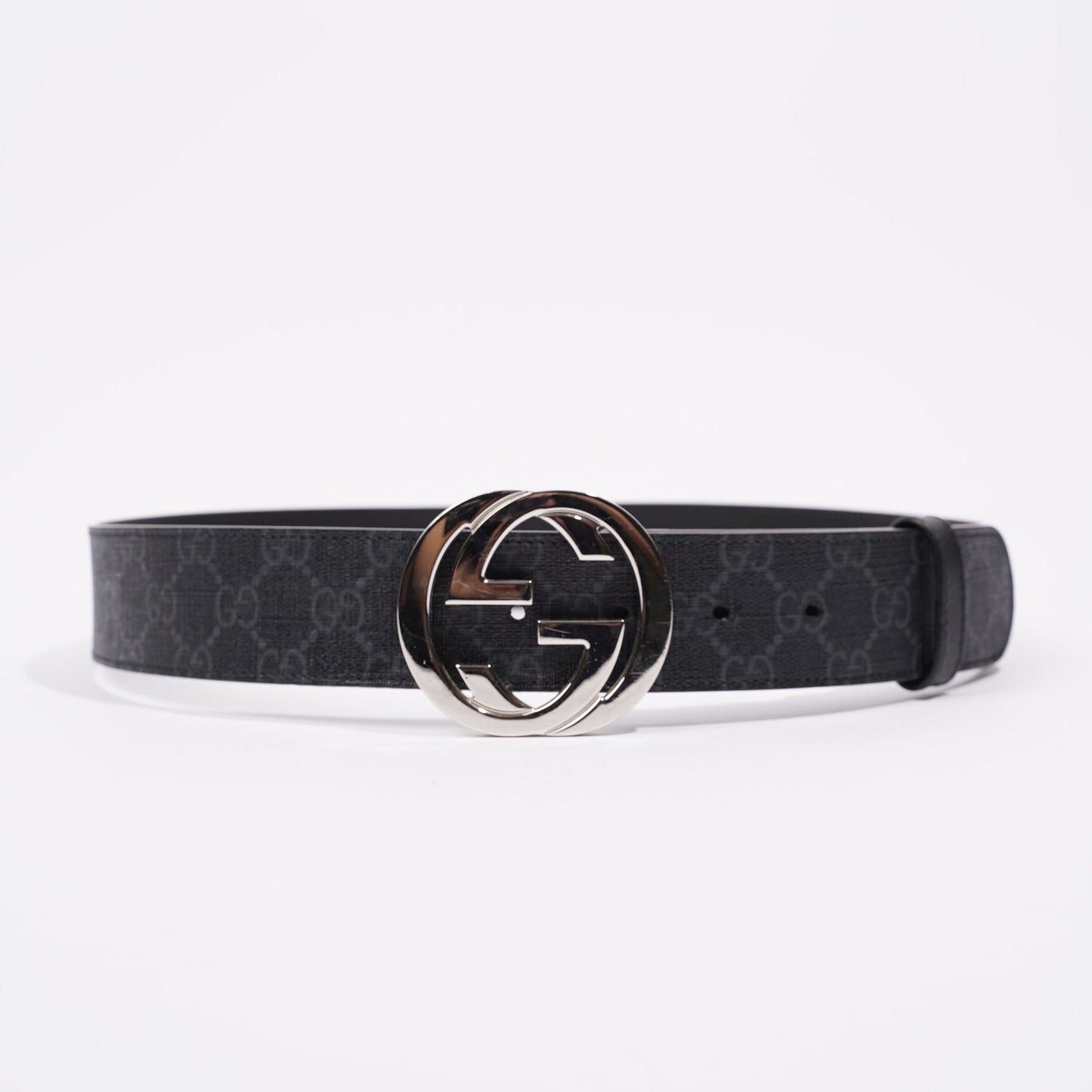 Gucci Mens Interlocking Belt Black / Silver 85-34
