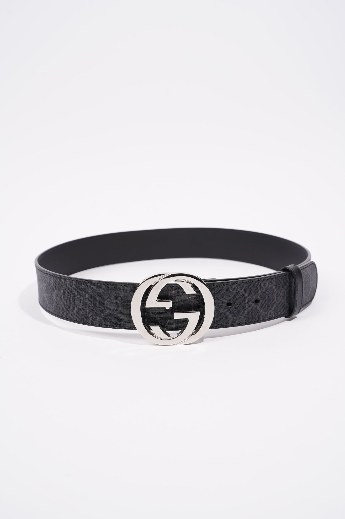 Gucci Mens Interlocking Belt Black / Silver 85-34