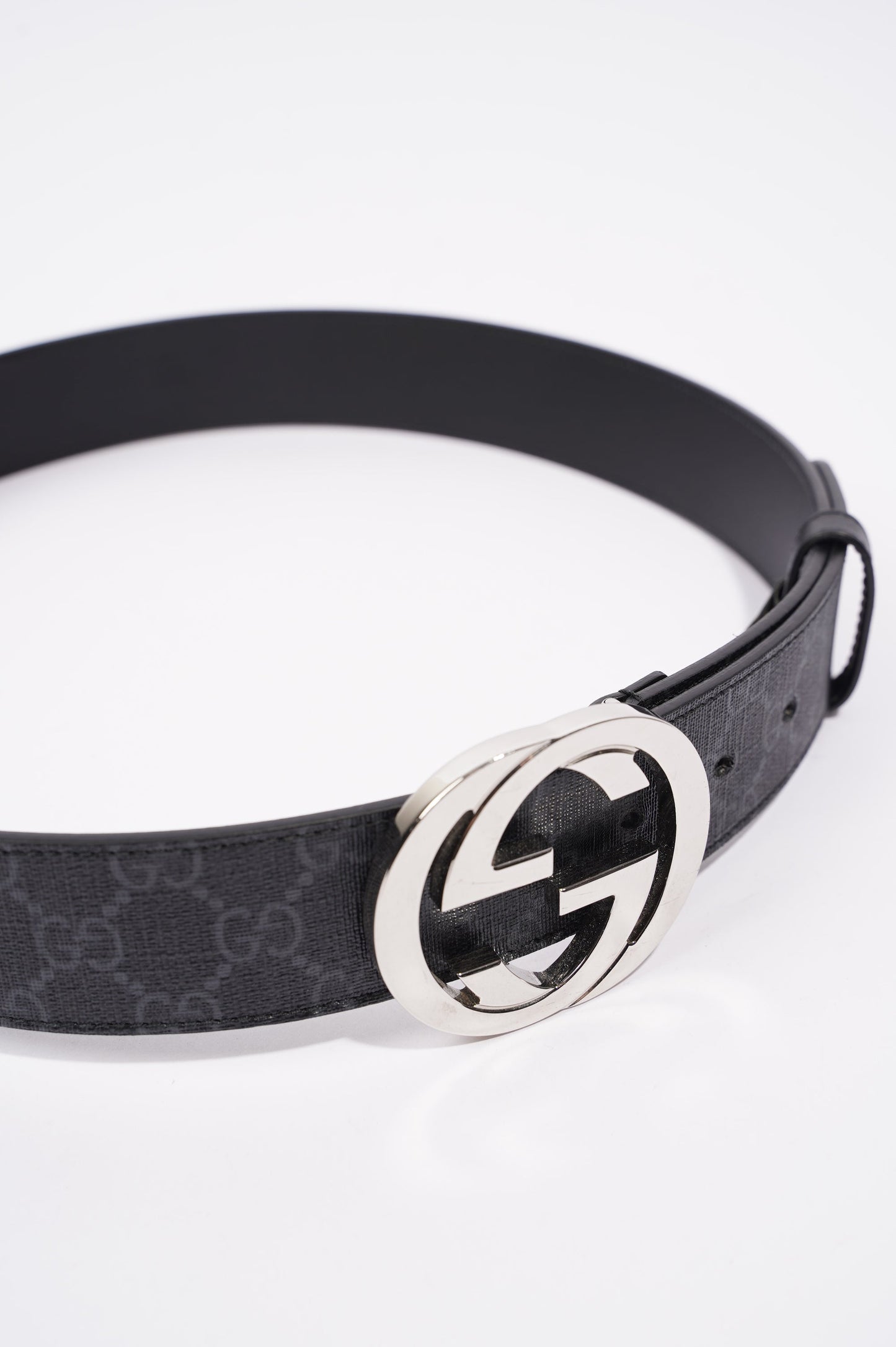 Gucci Mens Interlocking Belt Black / Silver 85-34