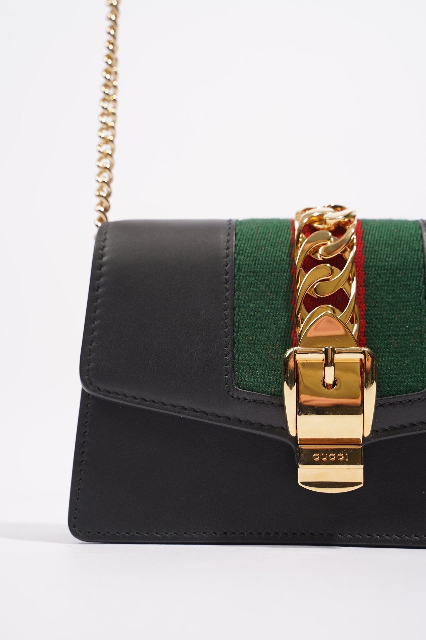 Gucci Womens Sylvie Black / Green / Red Super Mini