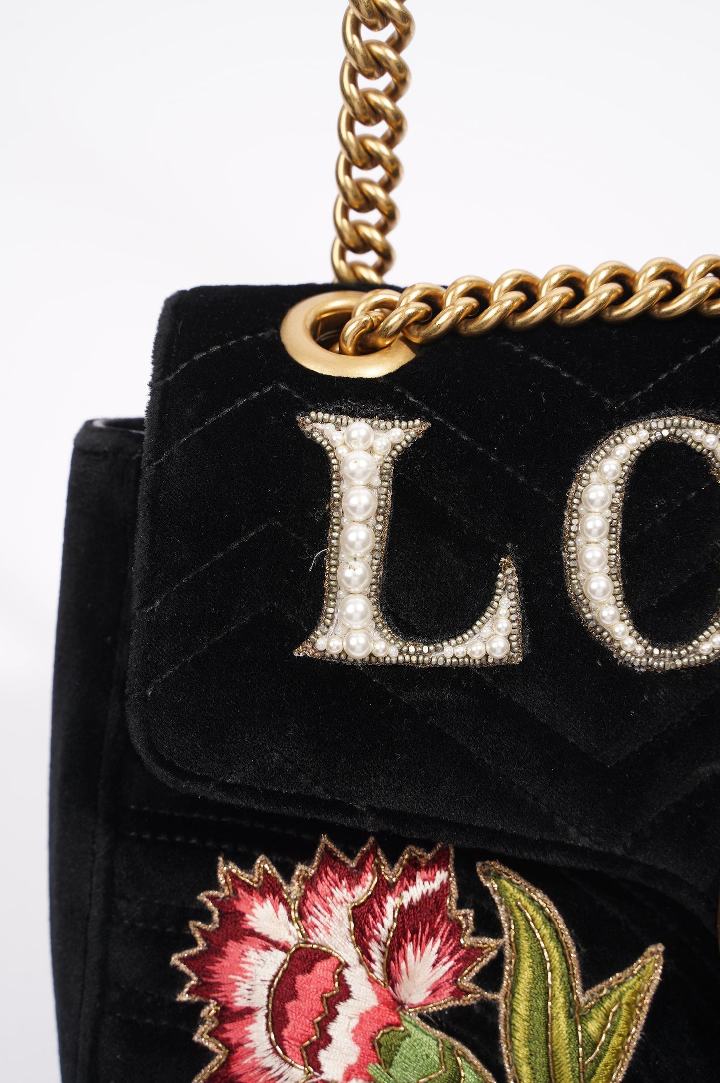 Gucci Mamont Loved Flap Black Embroidery / Velvet Medium