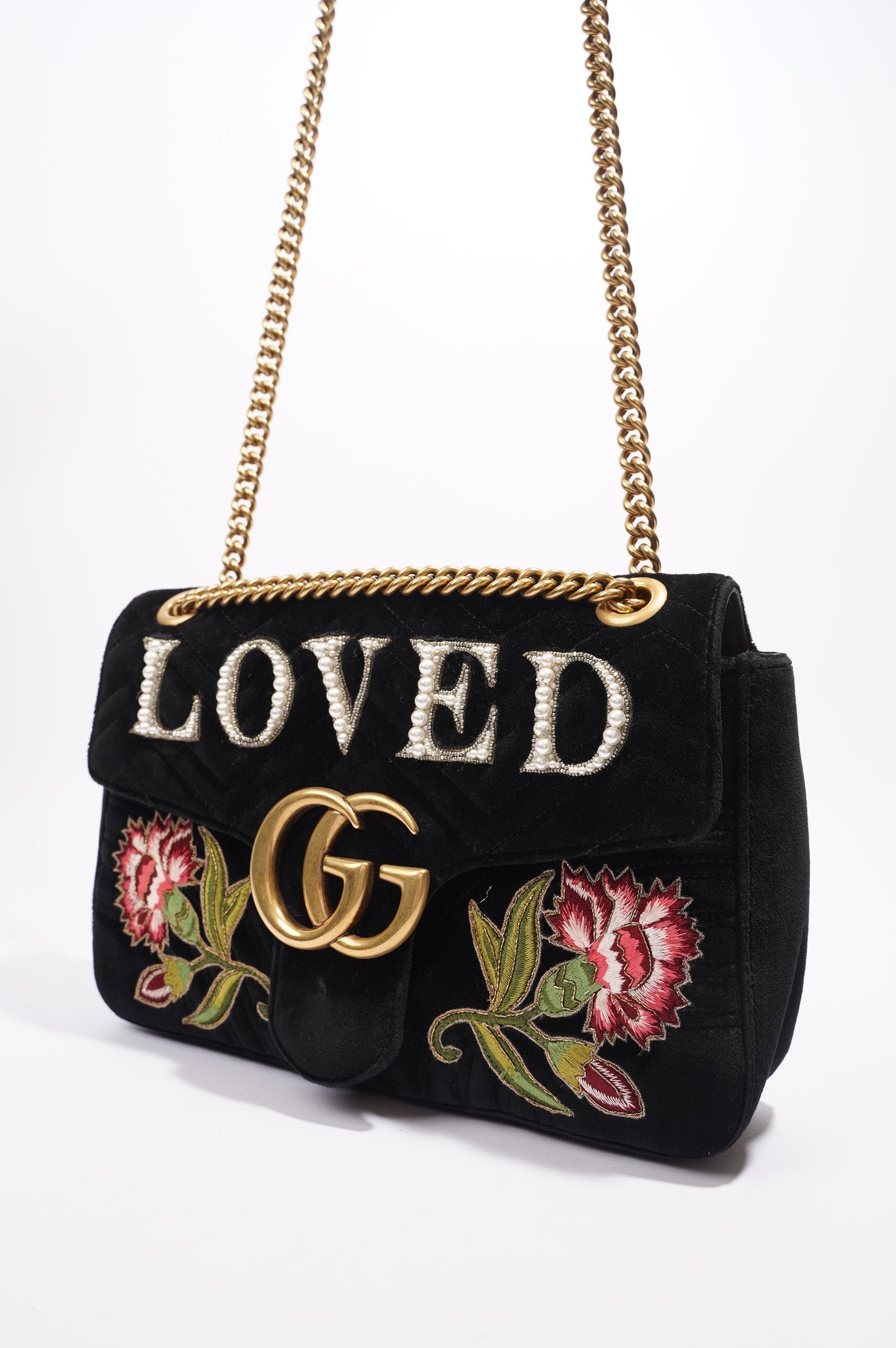 Gucci Mamont Loved Flap Black Embroidery / Velvet Medium