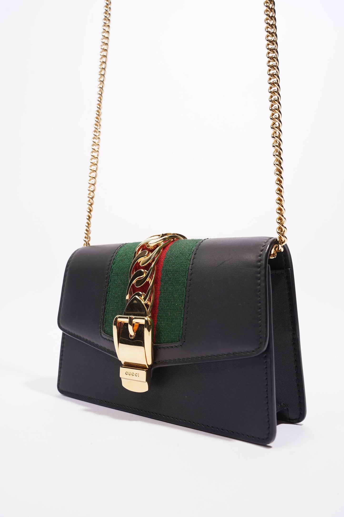 Gucci Womens Sylvie Black / Green / Red Super Mini