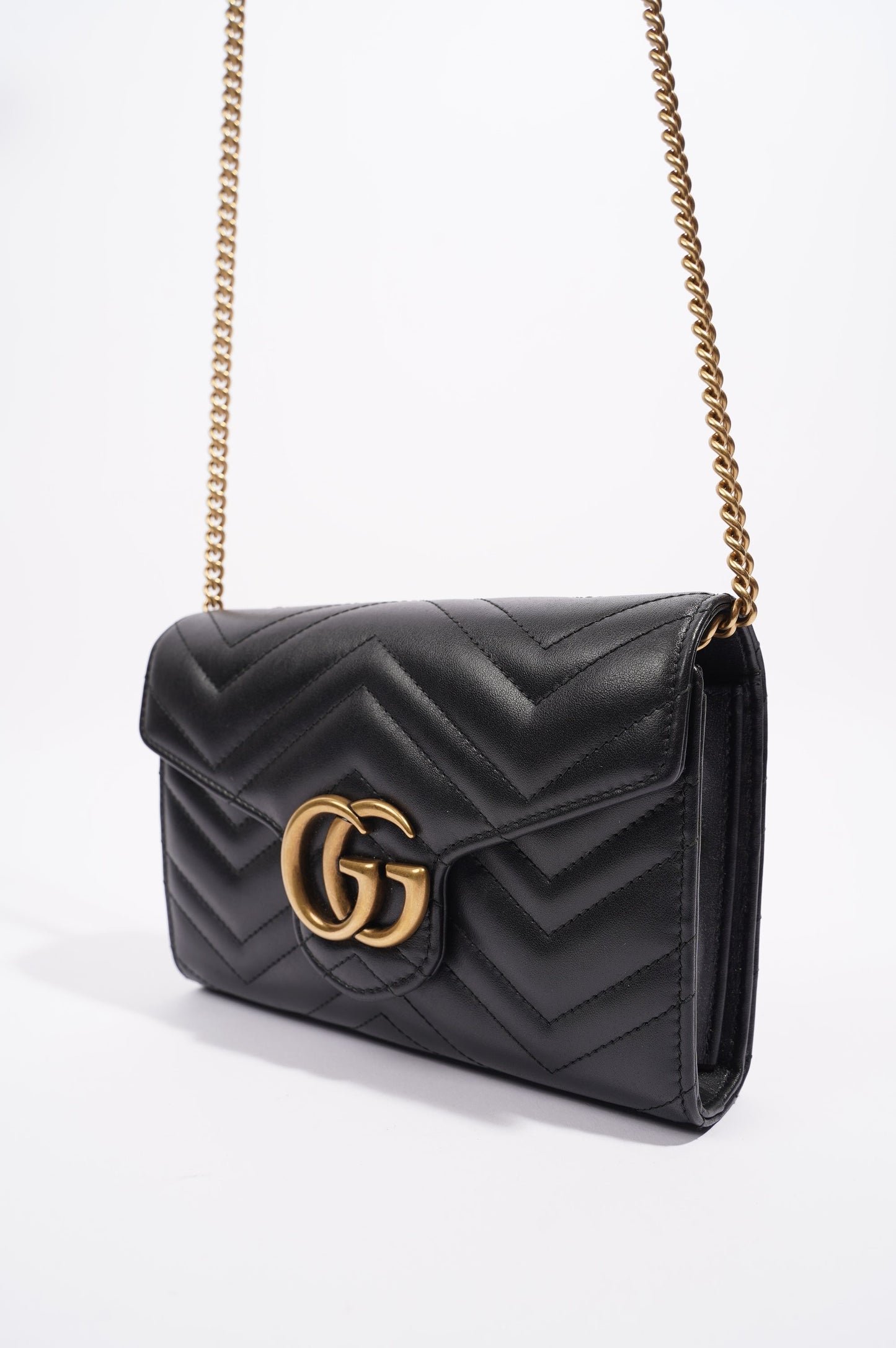 Gucci Womens Marmont Flap Black / Gold Matelasse Mini
