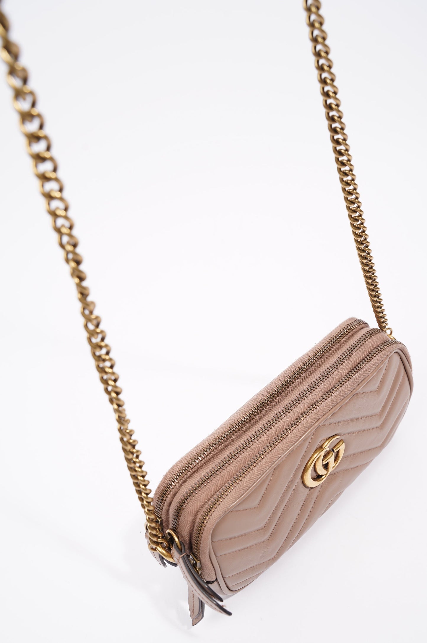 Gucci Womens Marmont Triple Zip Bag Nude
