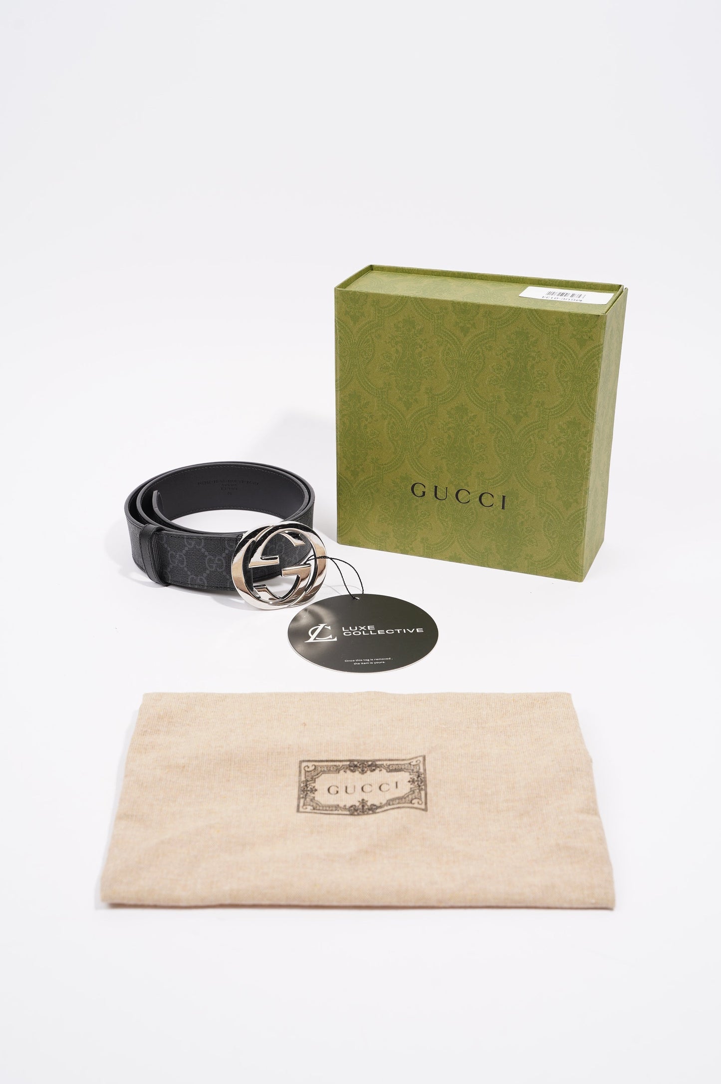 Gucci Mens Interlocking Belt Black / Silver 85-34