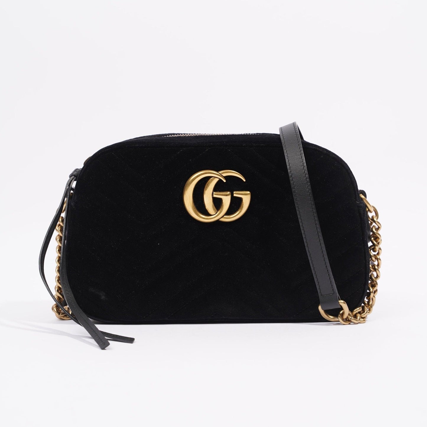 Gucci Womens Marmont Zip Black Velvet Small