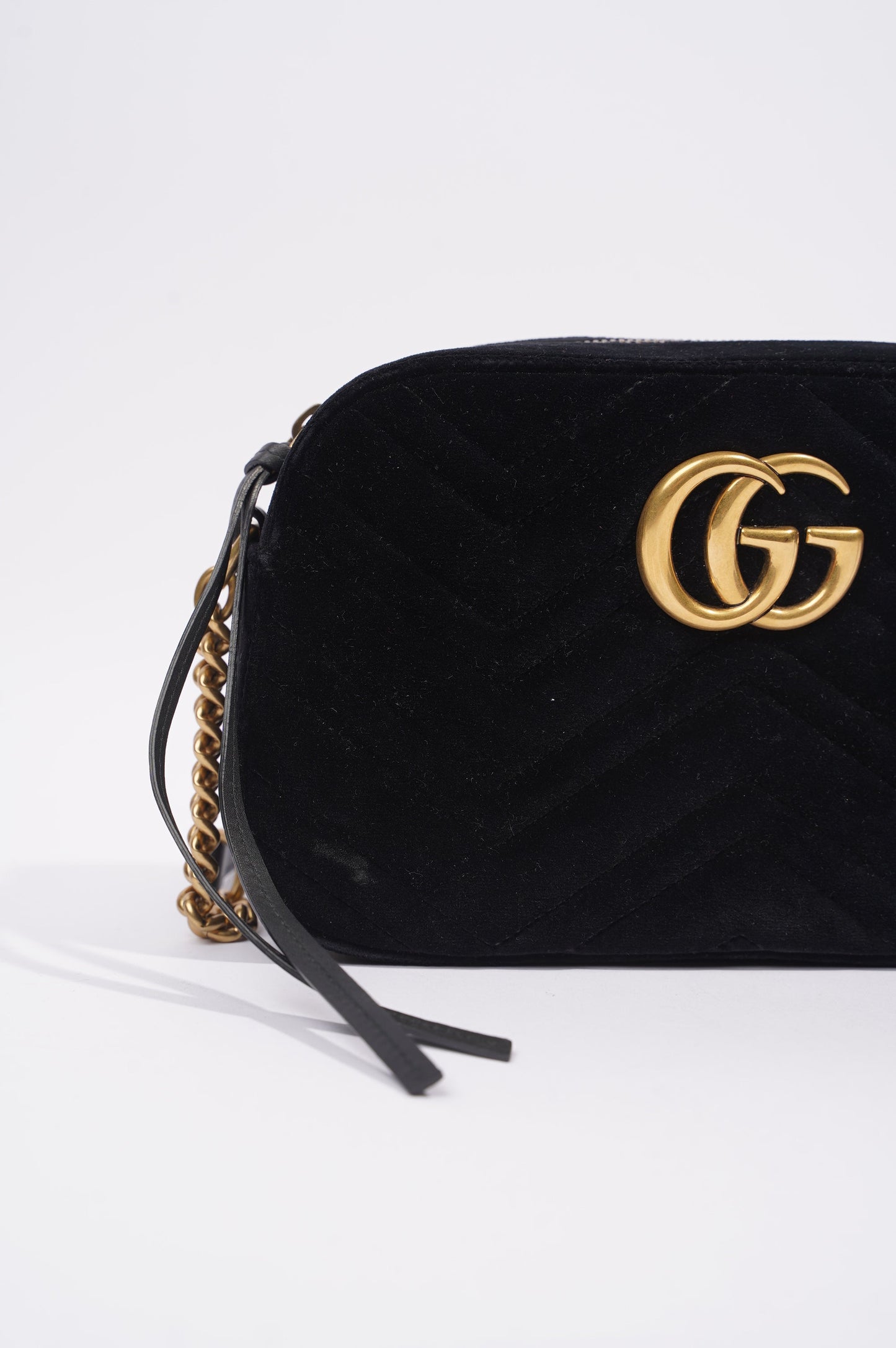 Gucci Womens Marmont Zip Black Velvet Small