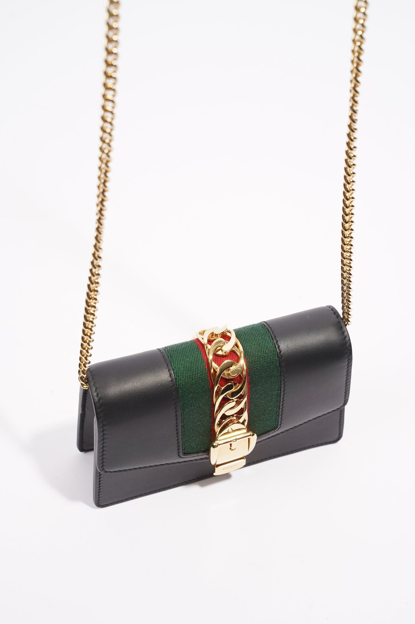 Gucci Womens Sylvie Black / Green / Red Super Mini