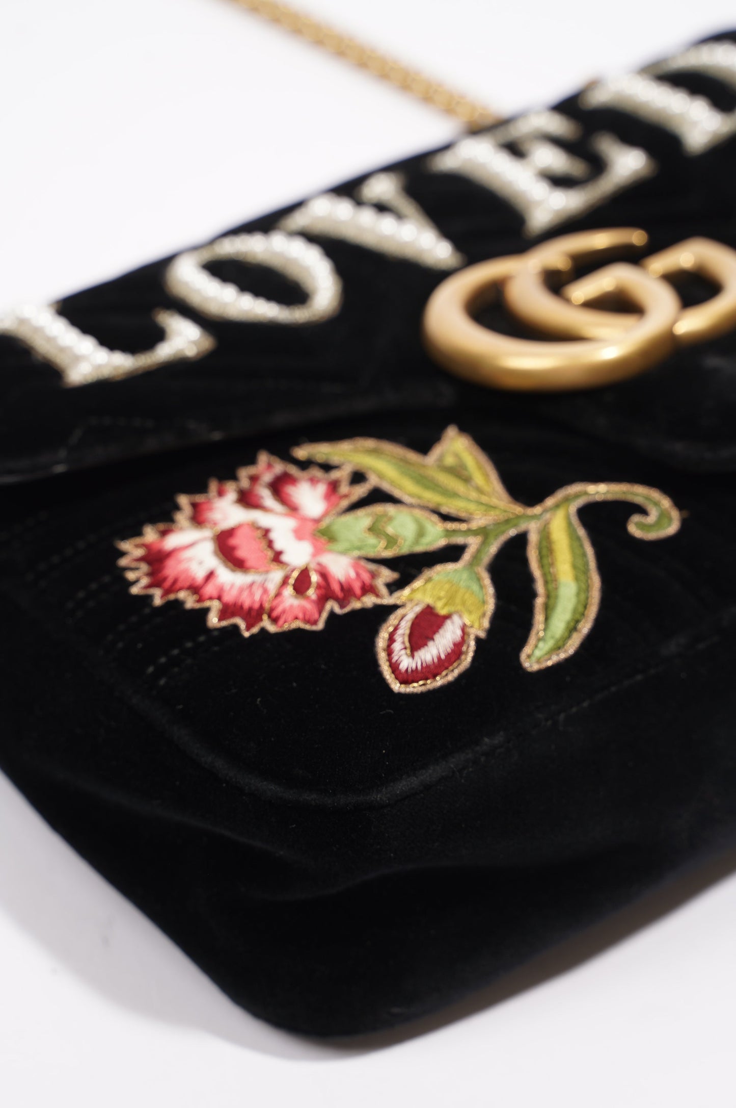 Gucci Mamont Loved Flap Black Embroidery / Velvet Medium