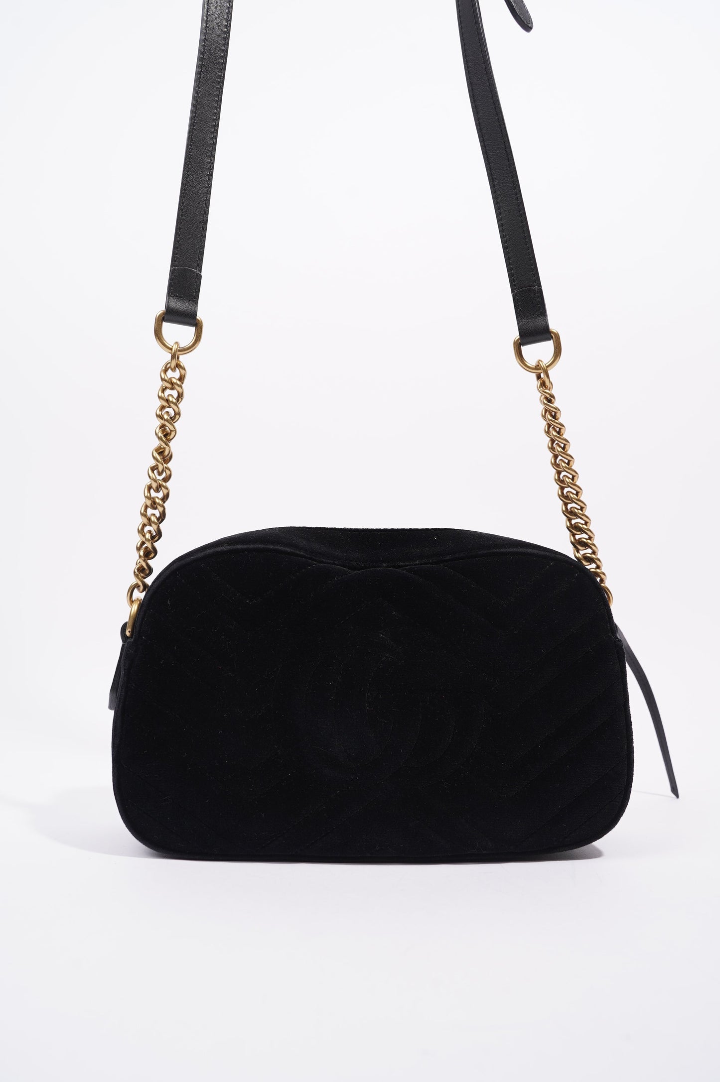 Gucci Womens Marmont Zip Black Velvet Small