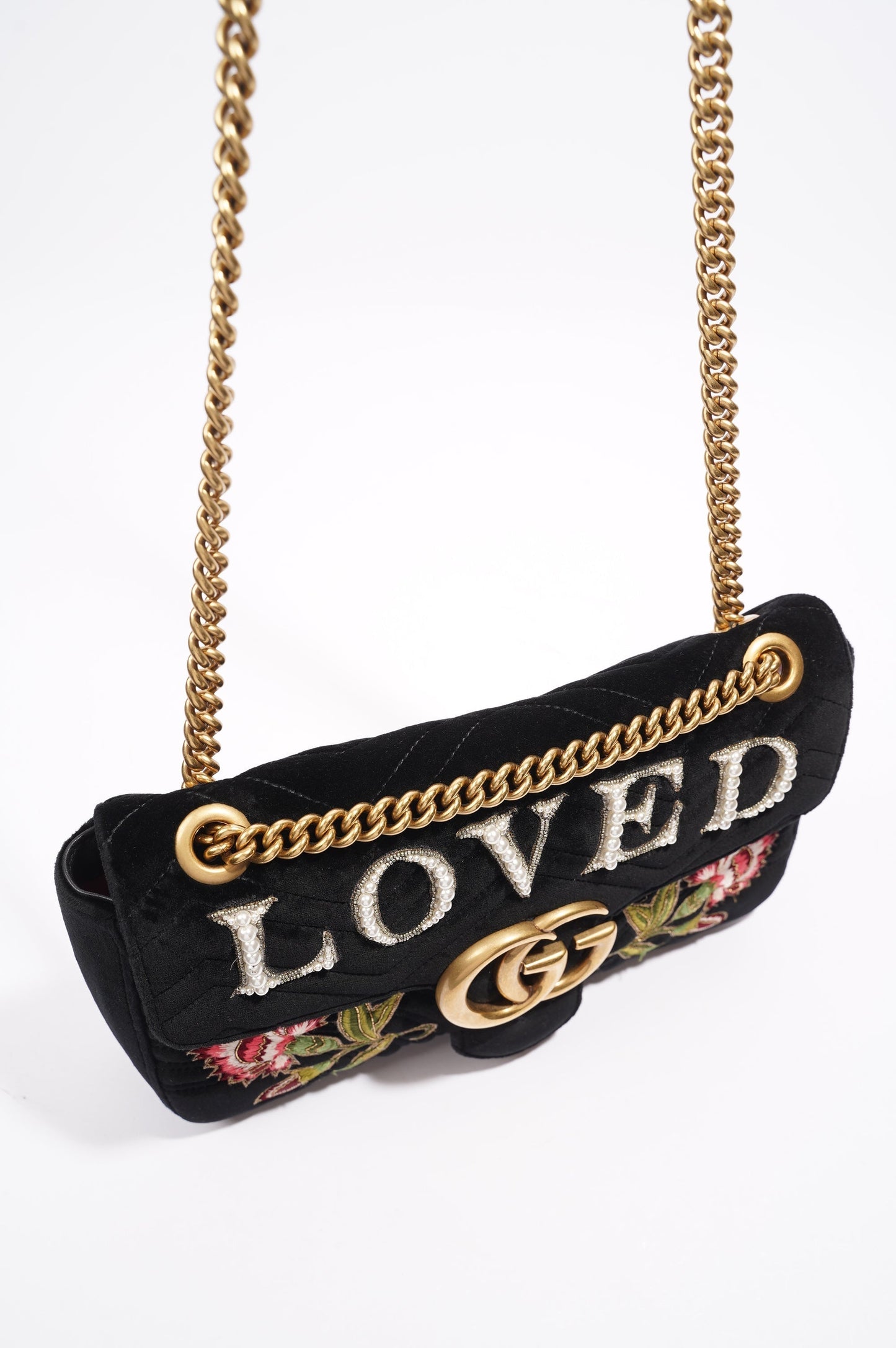 Gucci Mamont Loved Flap Black Embroidery / Velvet Medium