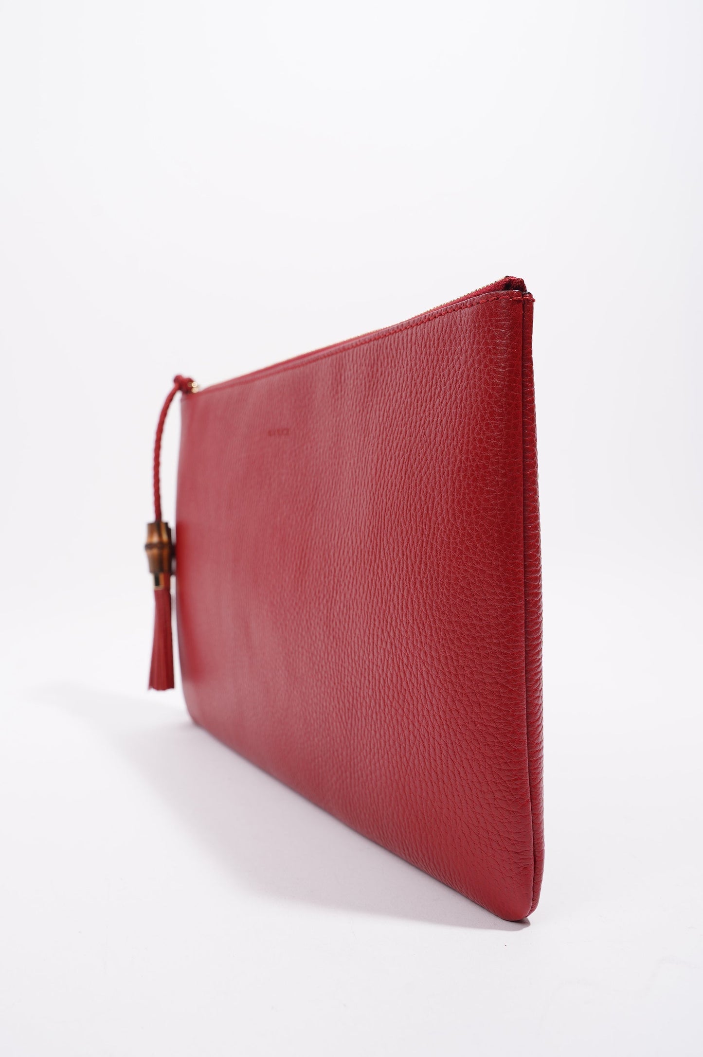 Gucci Womens Bamboo Pouch Red Leather Large
