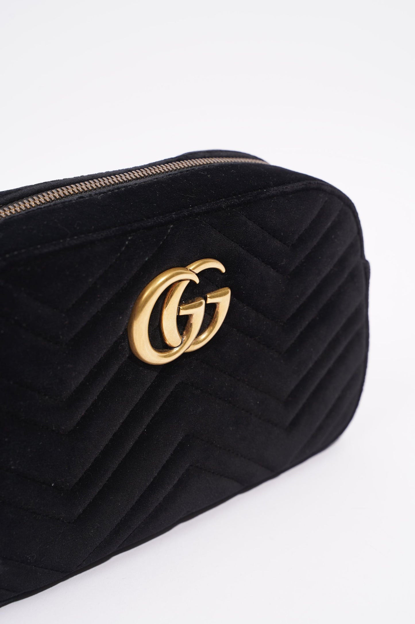 Gucci Womens Marmont Zip Black Velvet Small