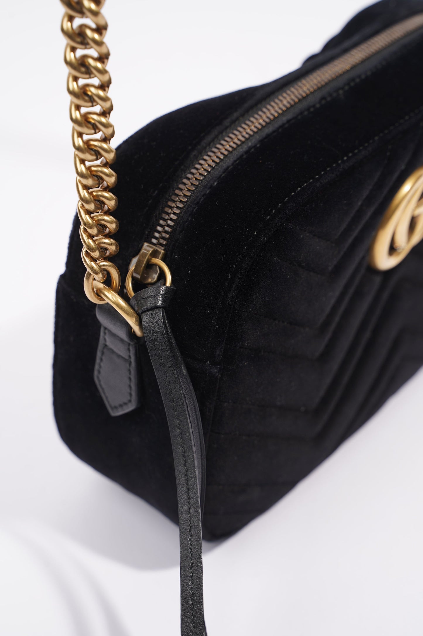 Gucci Womens Marmont Zip Black Velvet Small