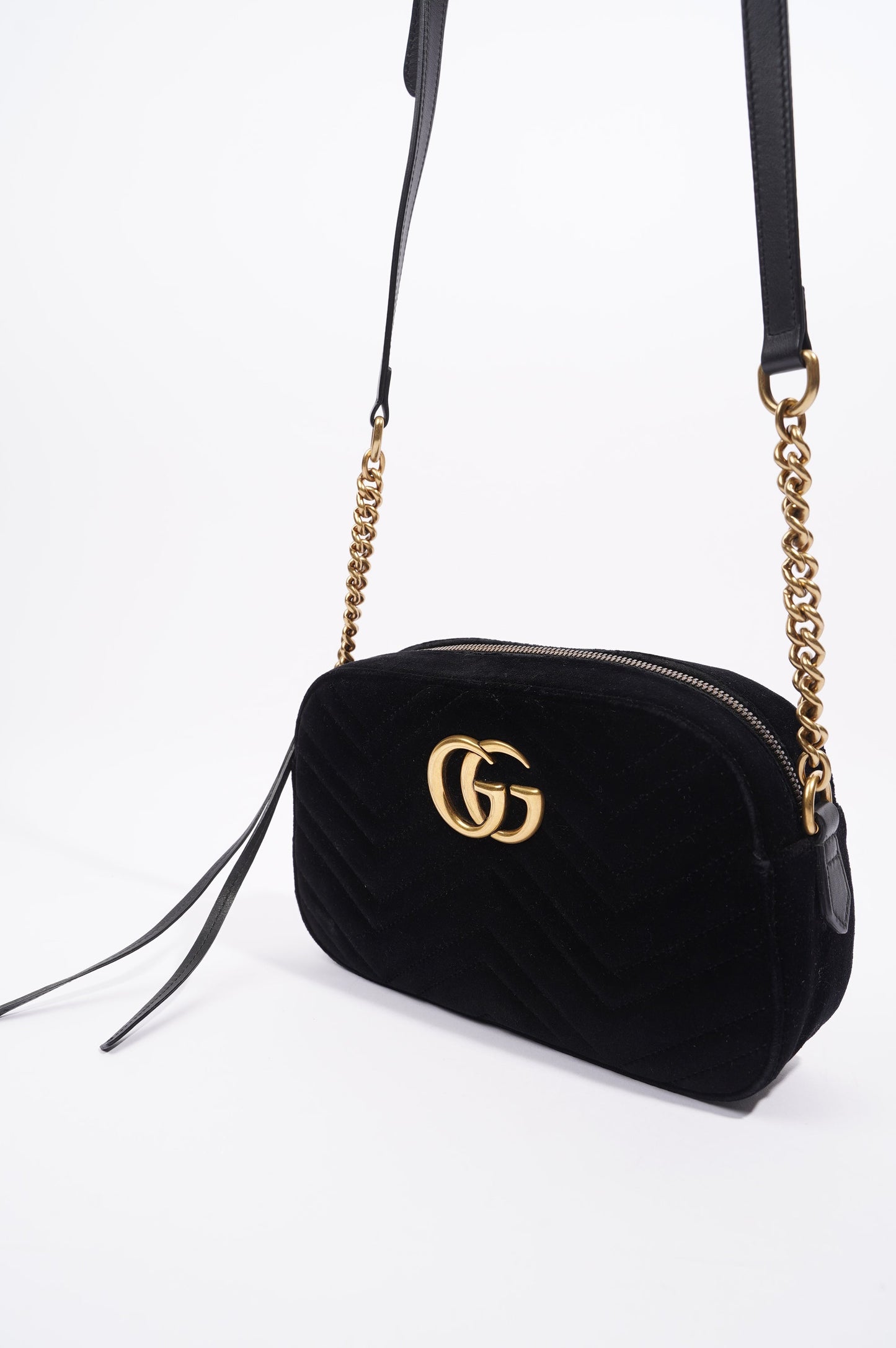 Gucci Womens Marmont Zip Black Velvet Small