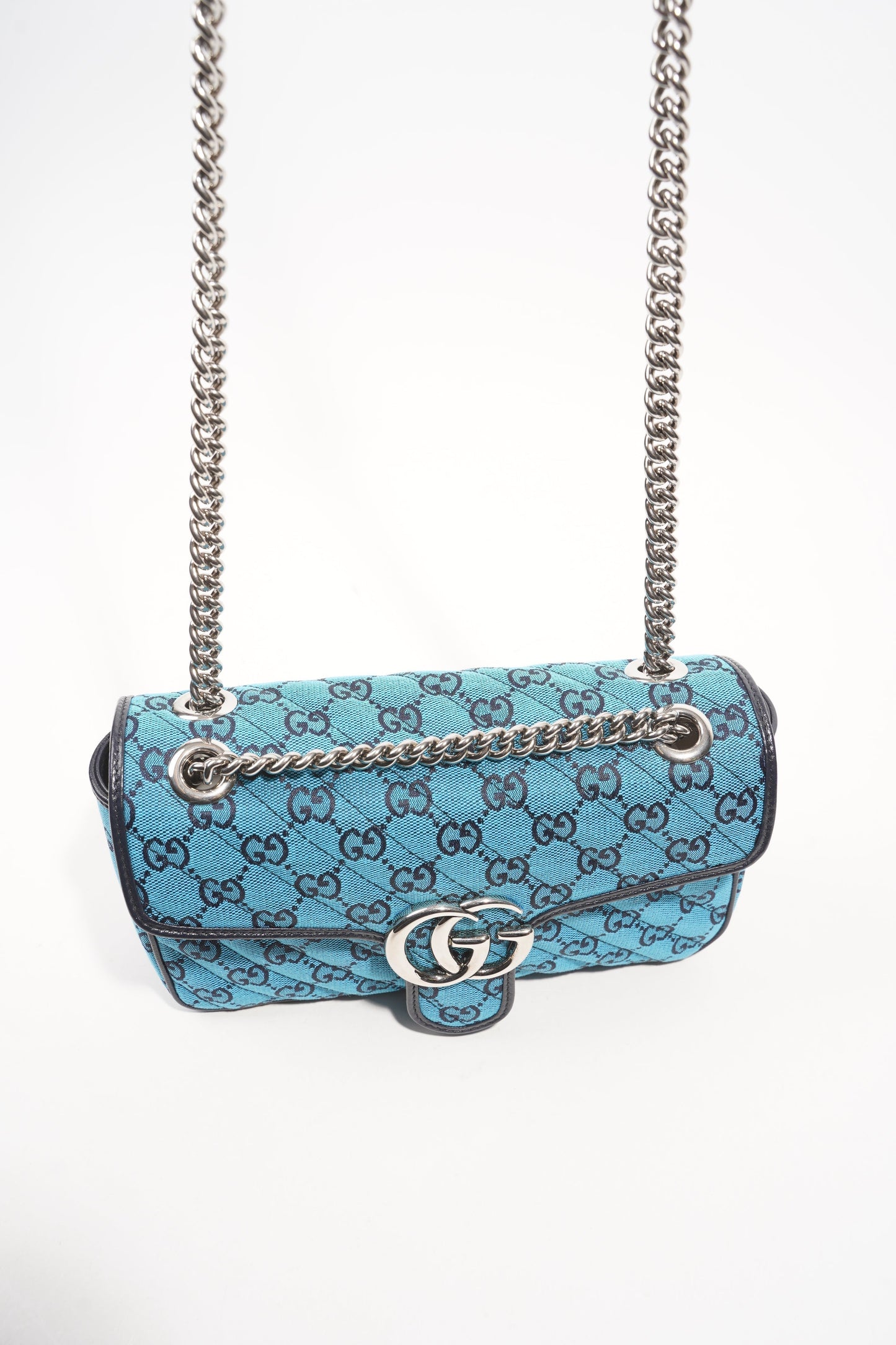 Gucci Womens GG Marmont Flap Bag Blue Small