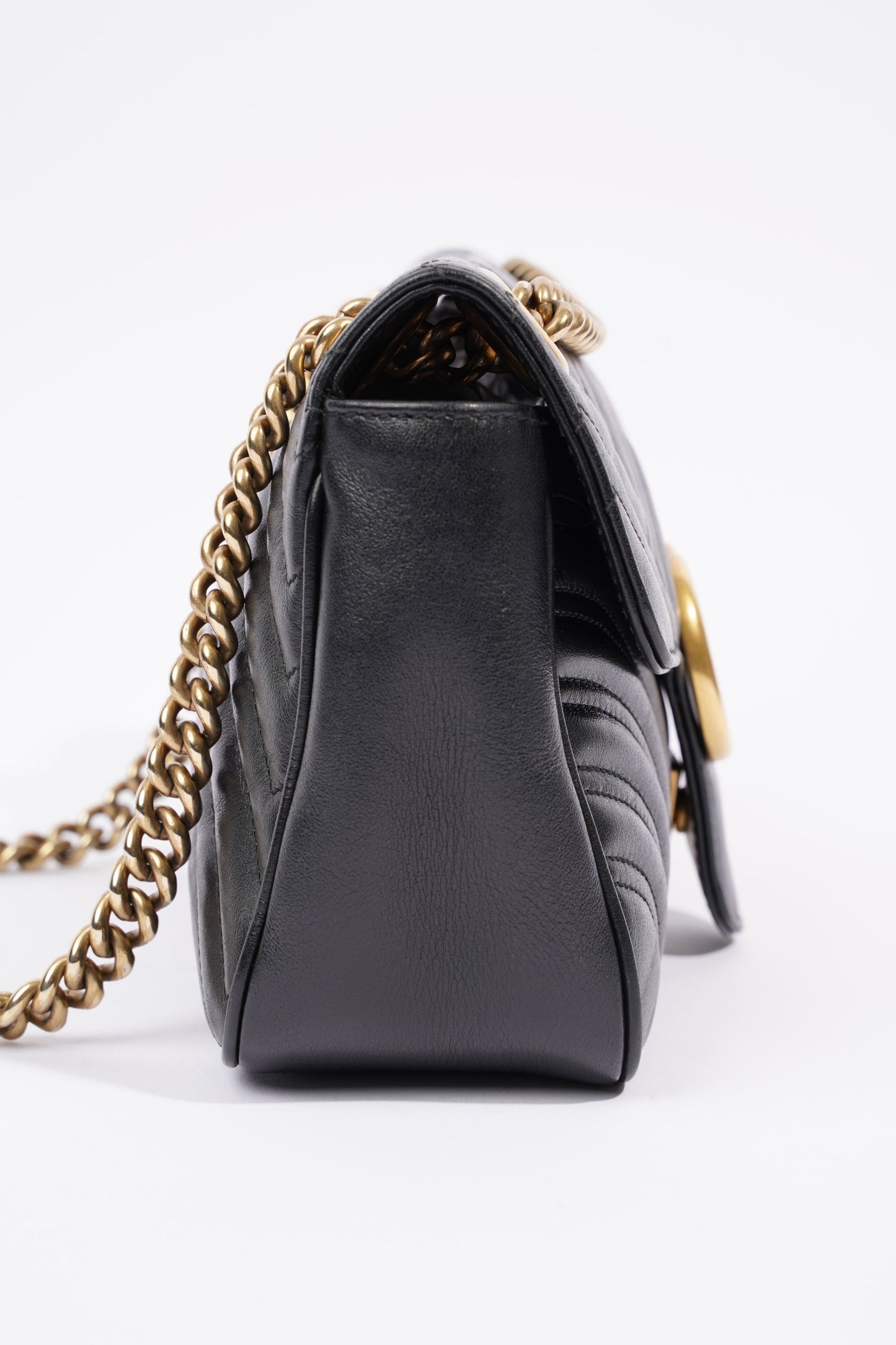 Gucci Womens GG Marmont Flap Bag Black Leather Small