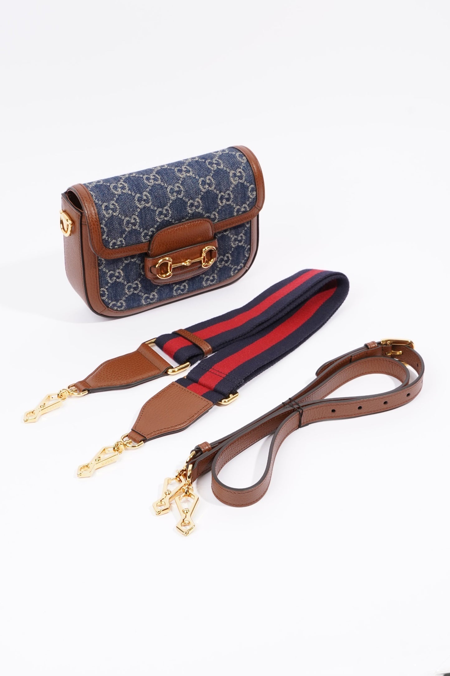 Gucci Web Horsebit 1955 Bag Brown / Denim Canvas / Leather