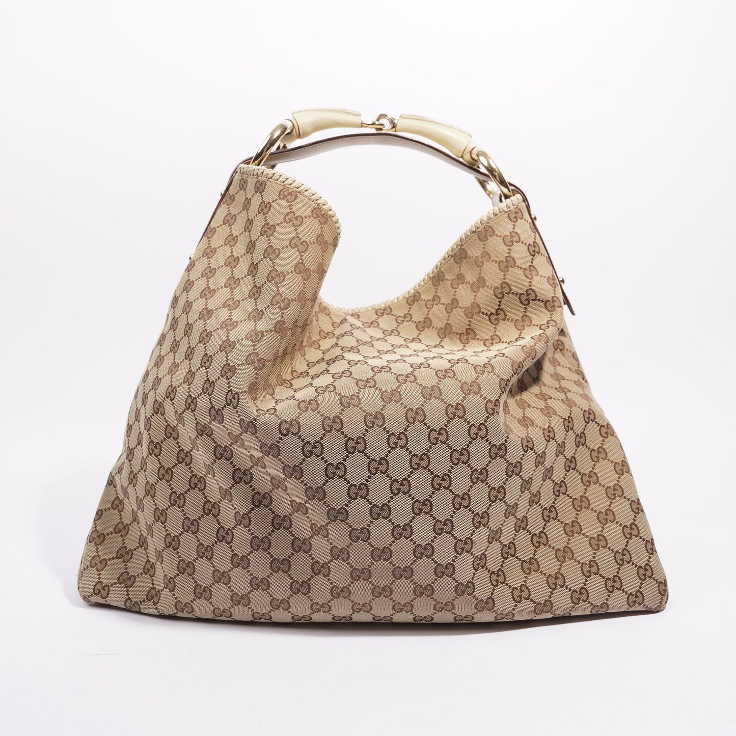 Gucci Womens GG Horsebit Hobo Beige Large