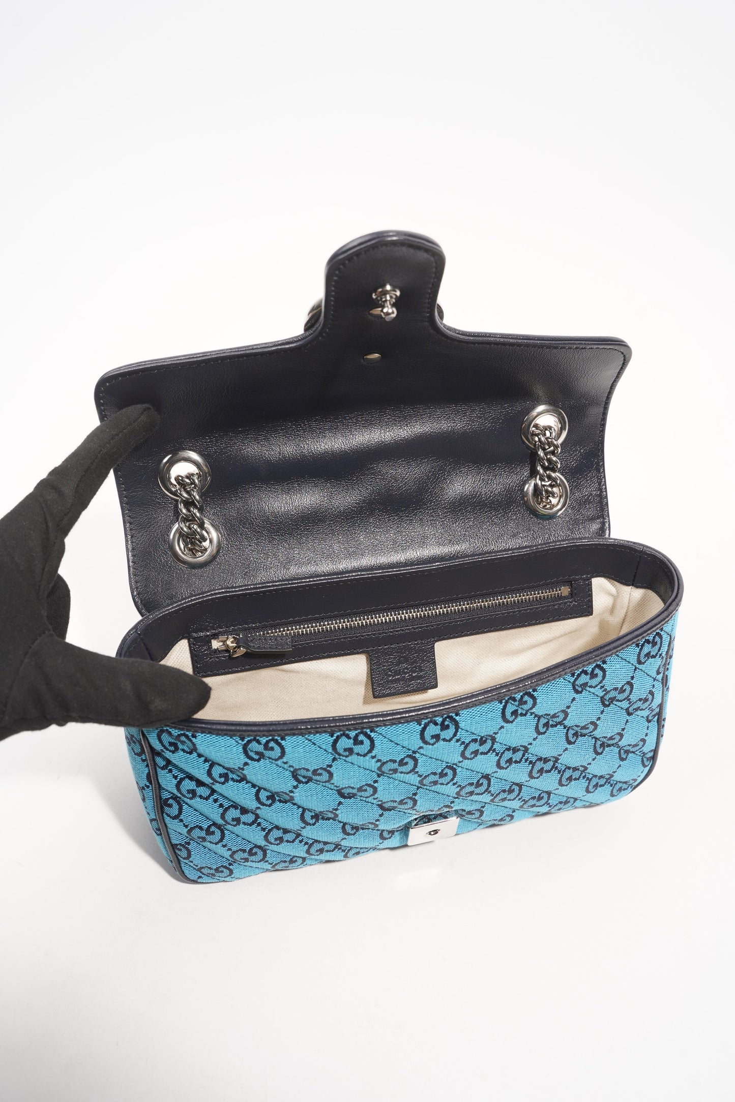 Gucci Womens GG Marmont Flap Bag Blue Small