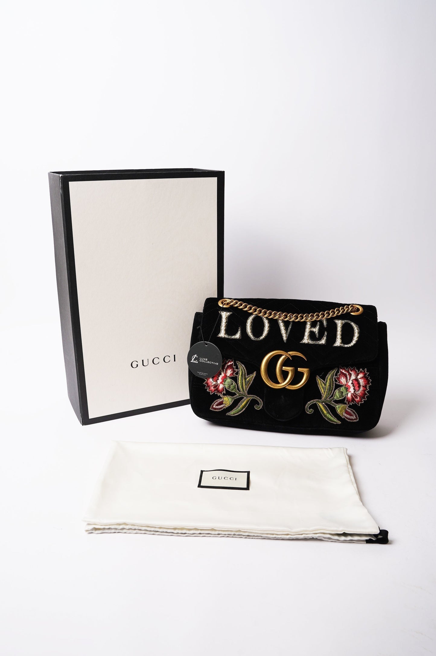 Gucci Mamont Loved Flap Black Embroidery / Velvet Medium