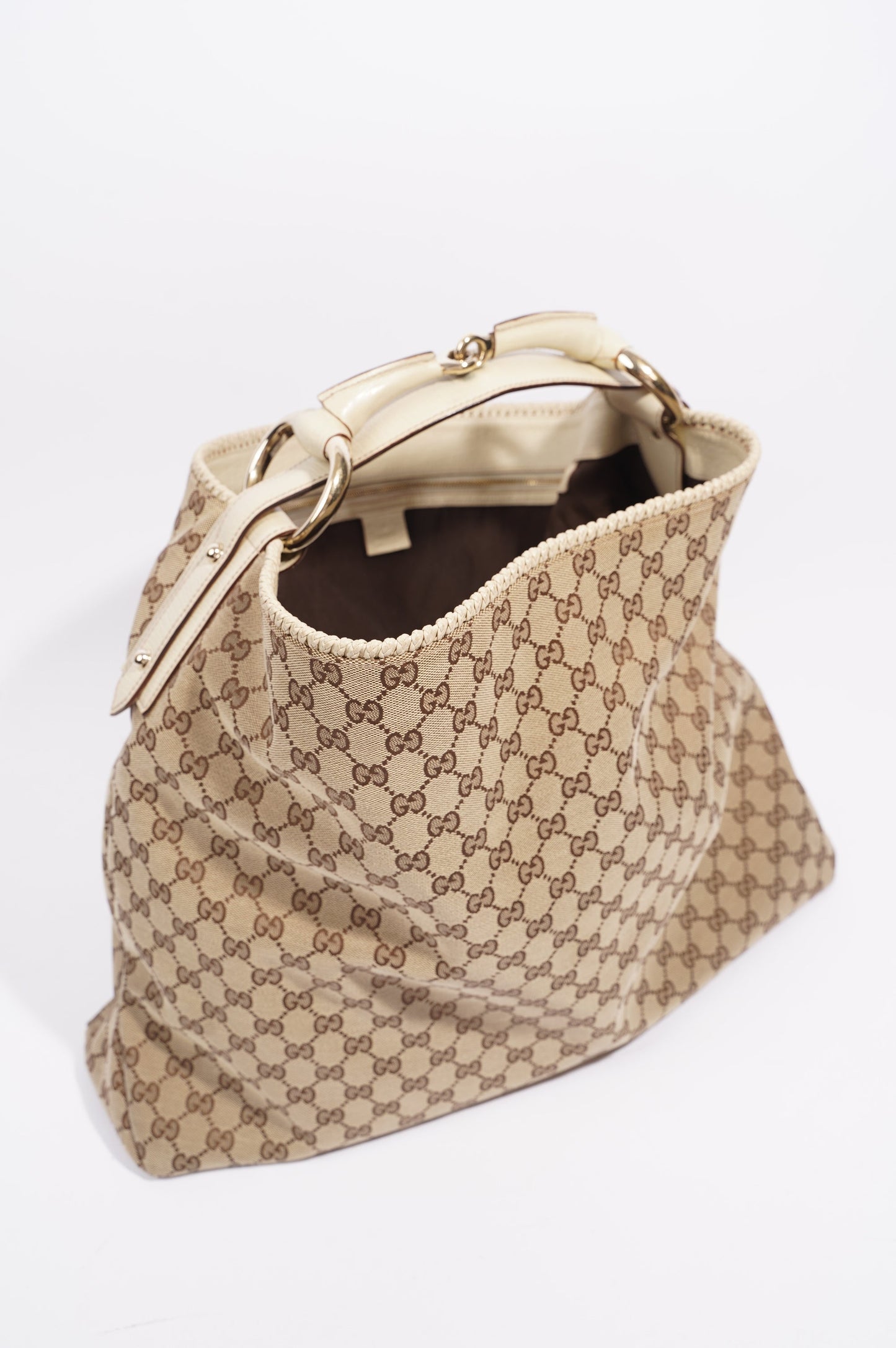 Gucci Womens GG Horsebit Hobo Beige Large