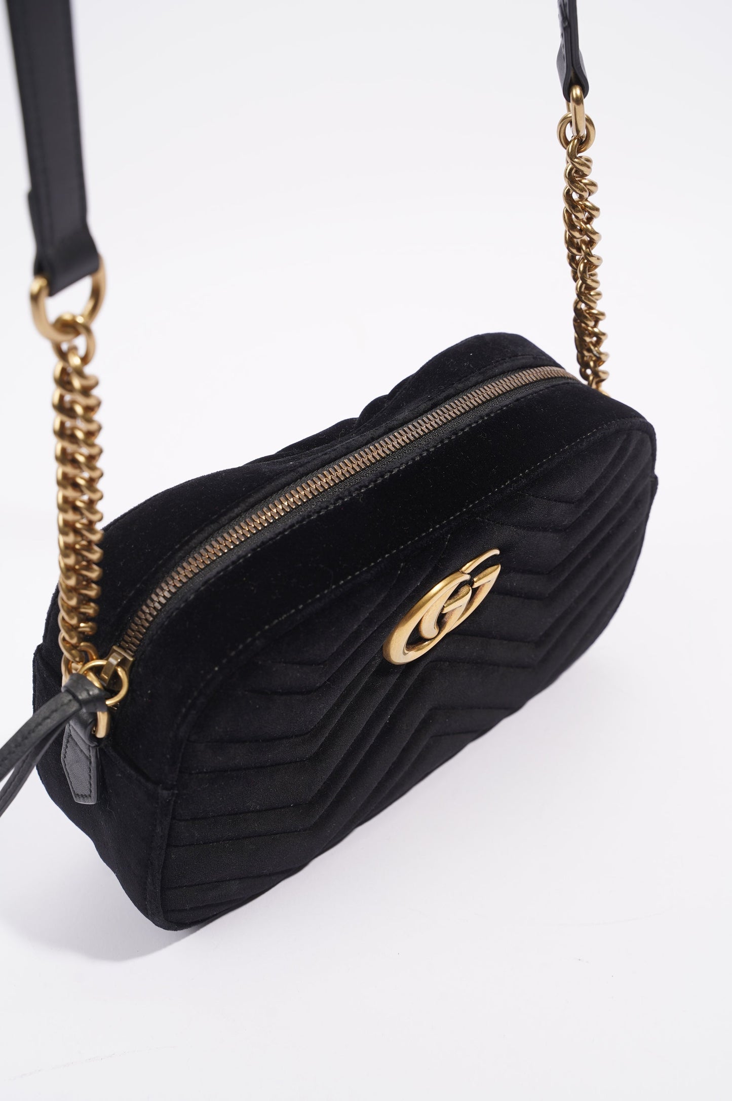 Gucci Womens Marmont Zip Black Velvet Small