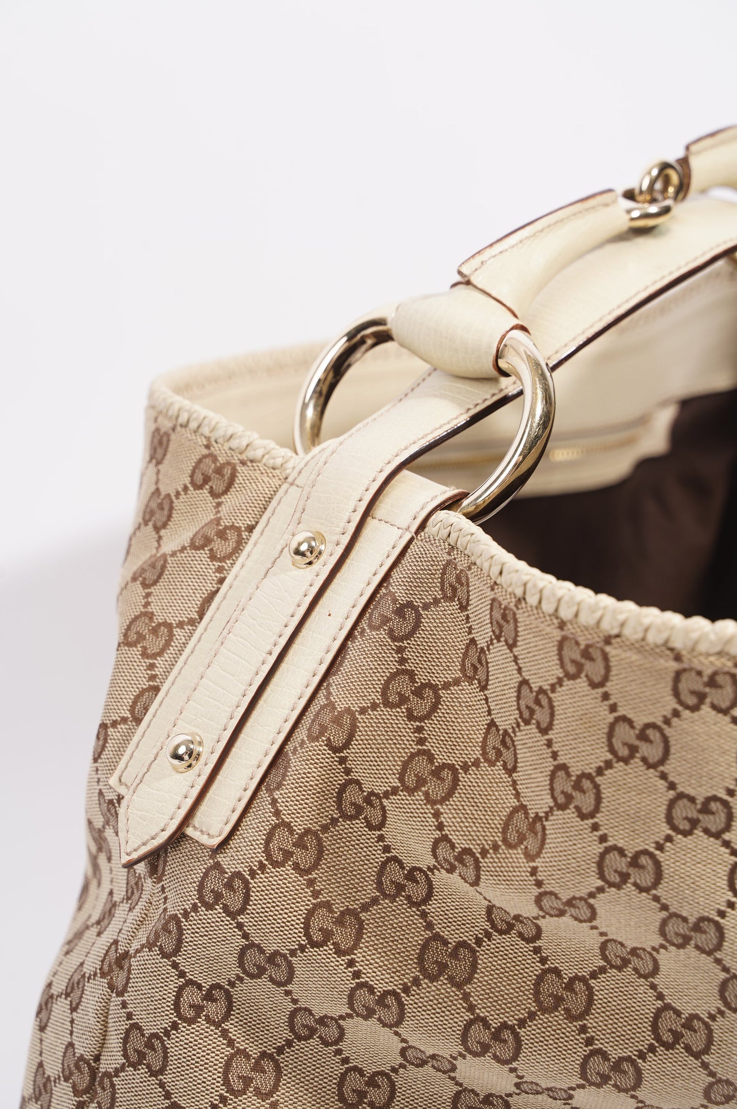 Gucci Womens GG Horsebit Hobo Beige Large