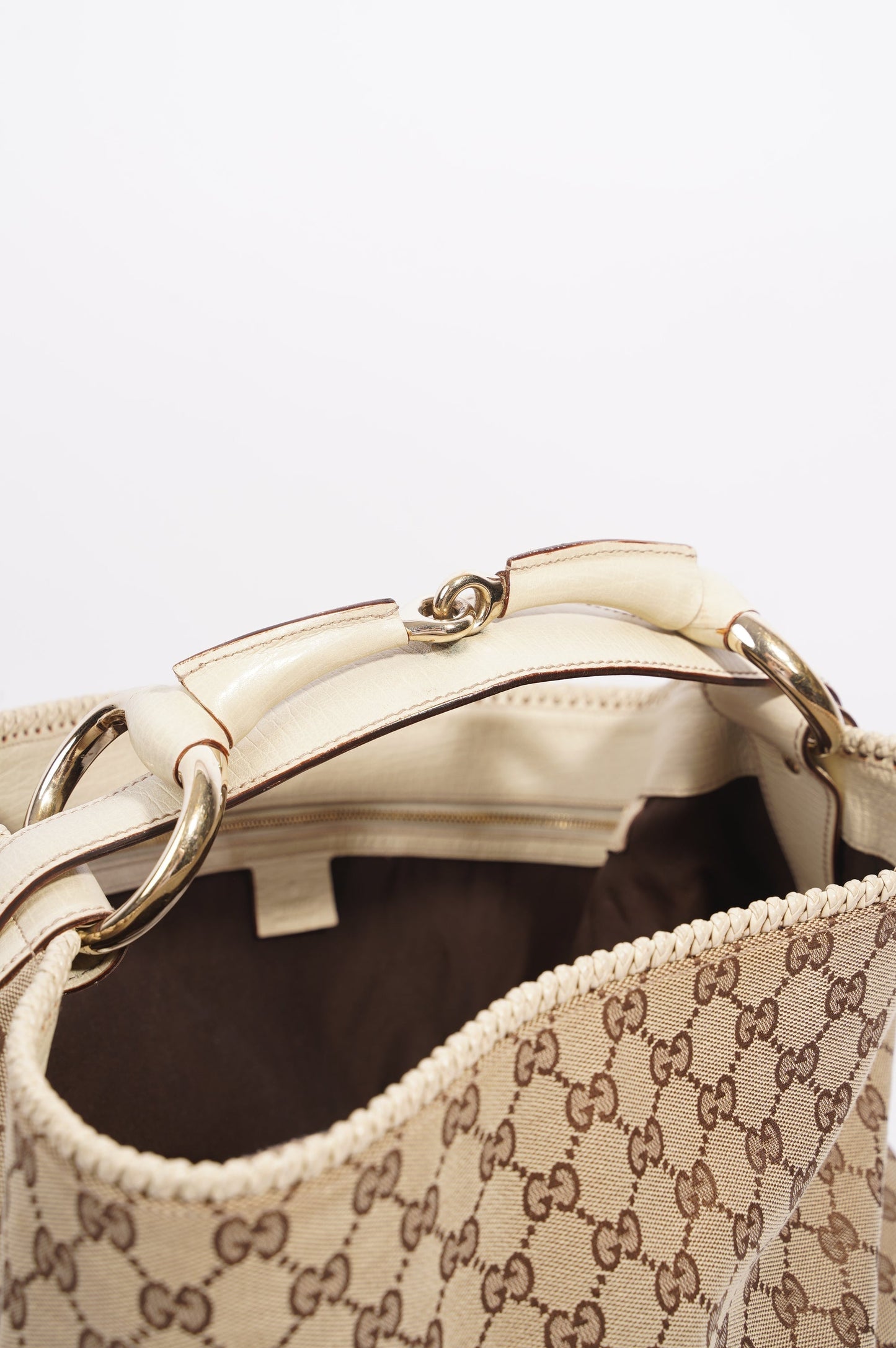 Gucci Womens GG Horsebit Hobo Beige Large