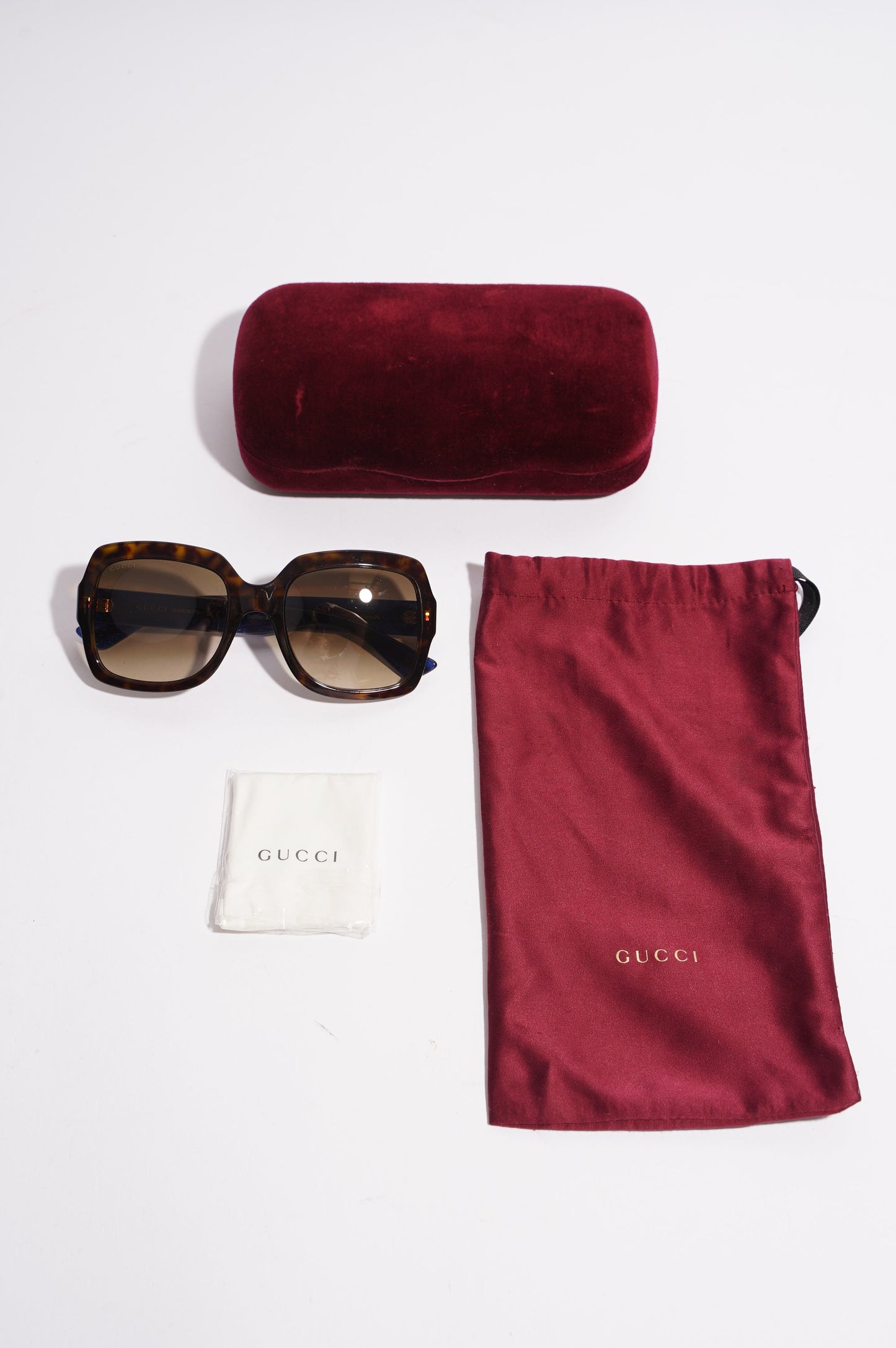Gucci Womens GG0036S Sunglasses Tortoise Shell / Blue / Red 140