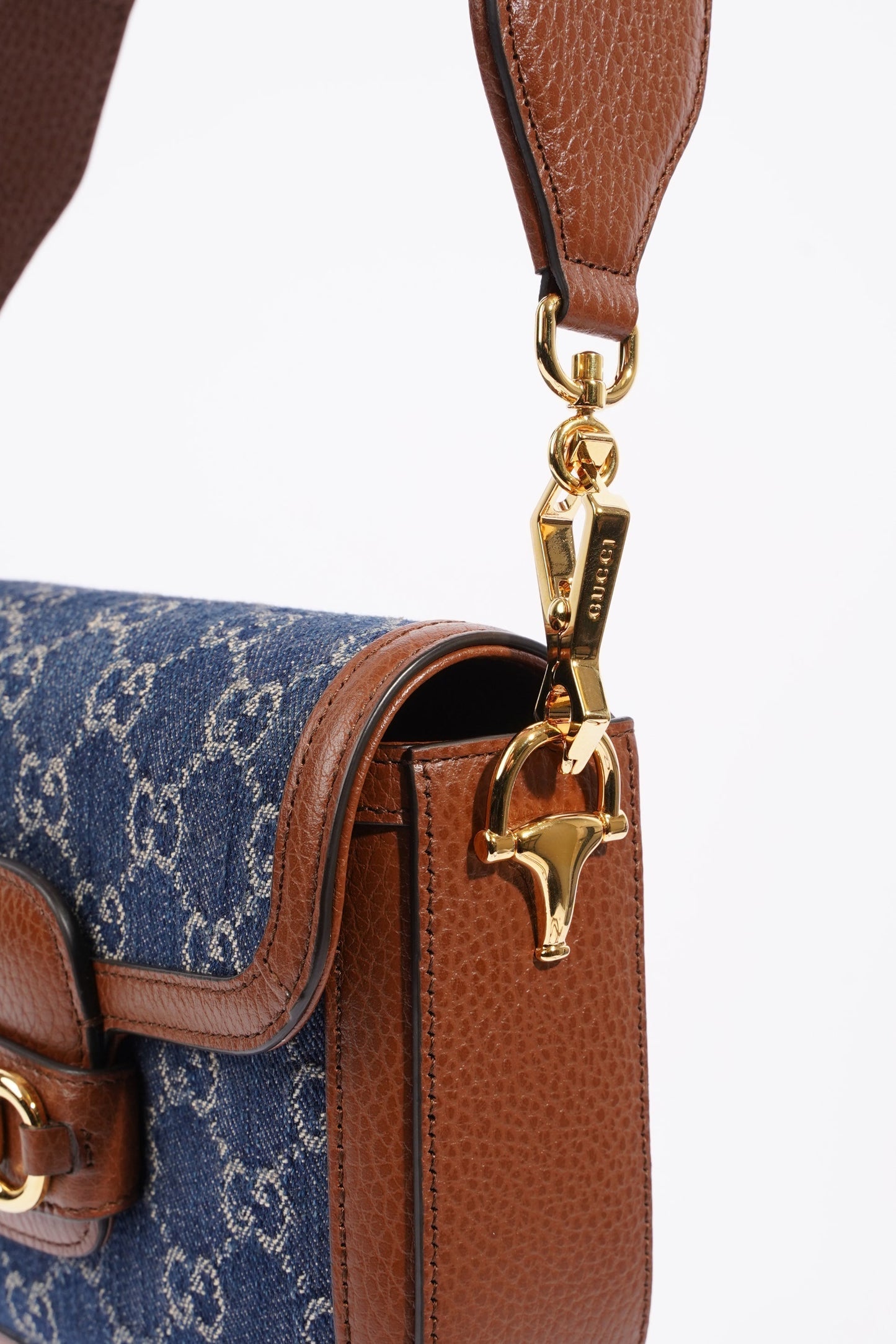 Gucci Web Horsebit 1955 Bag Brown / Denim Canvas / Leather