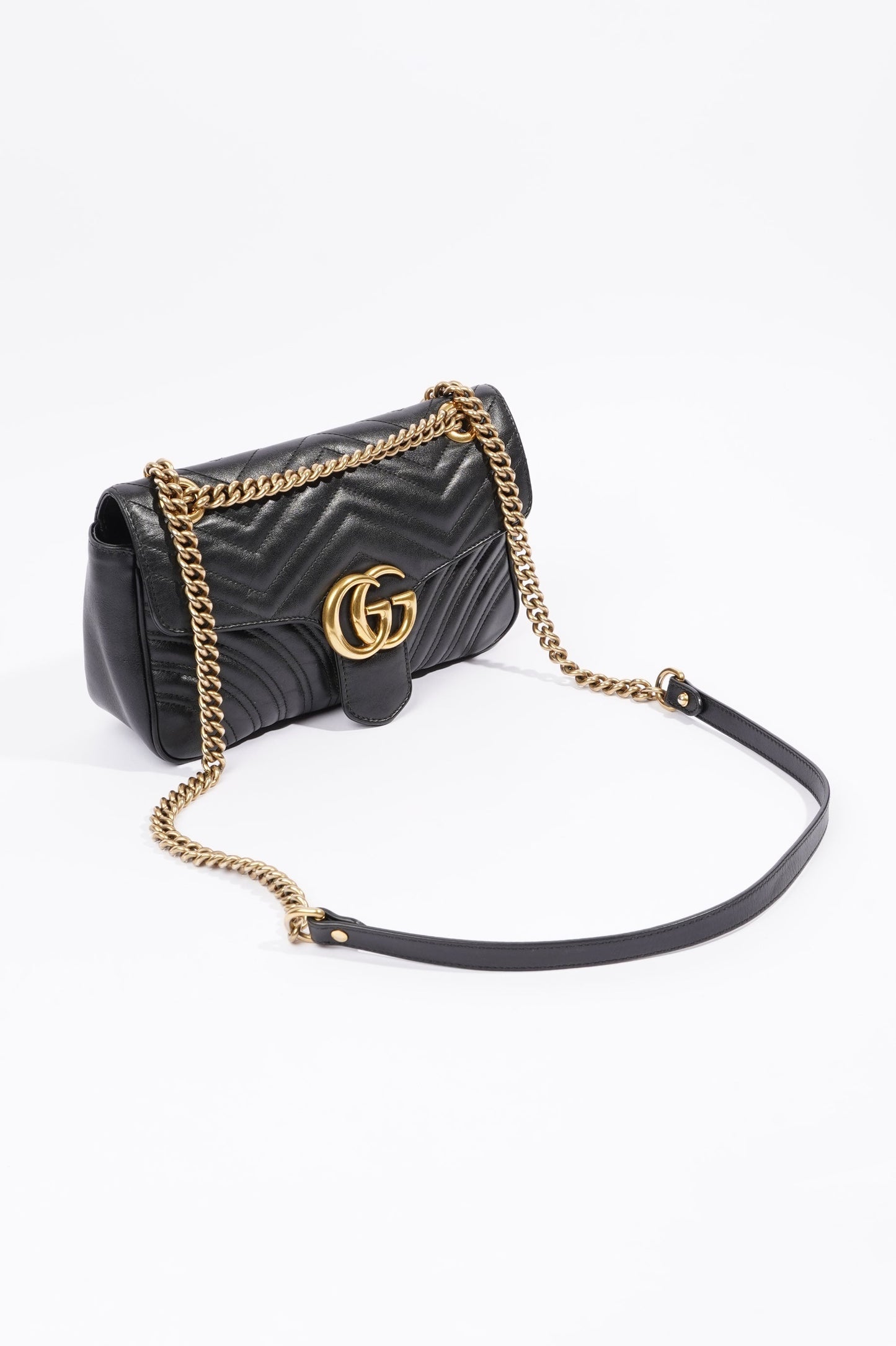 Gucci Womens GG Marmont Flap Bag Black Leather Small