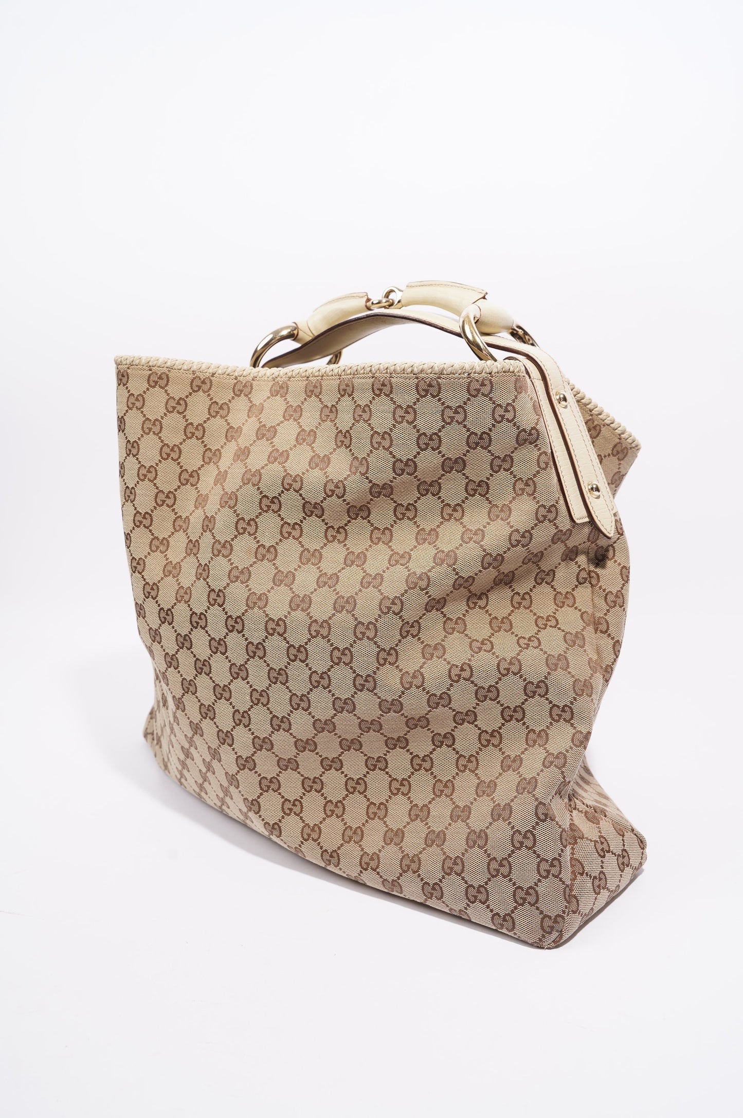 Gucci Womens GG Horsebit Hobo Beige Large