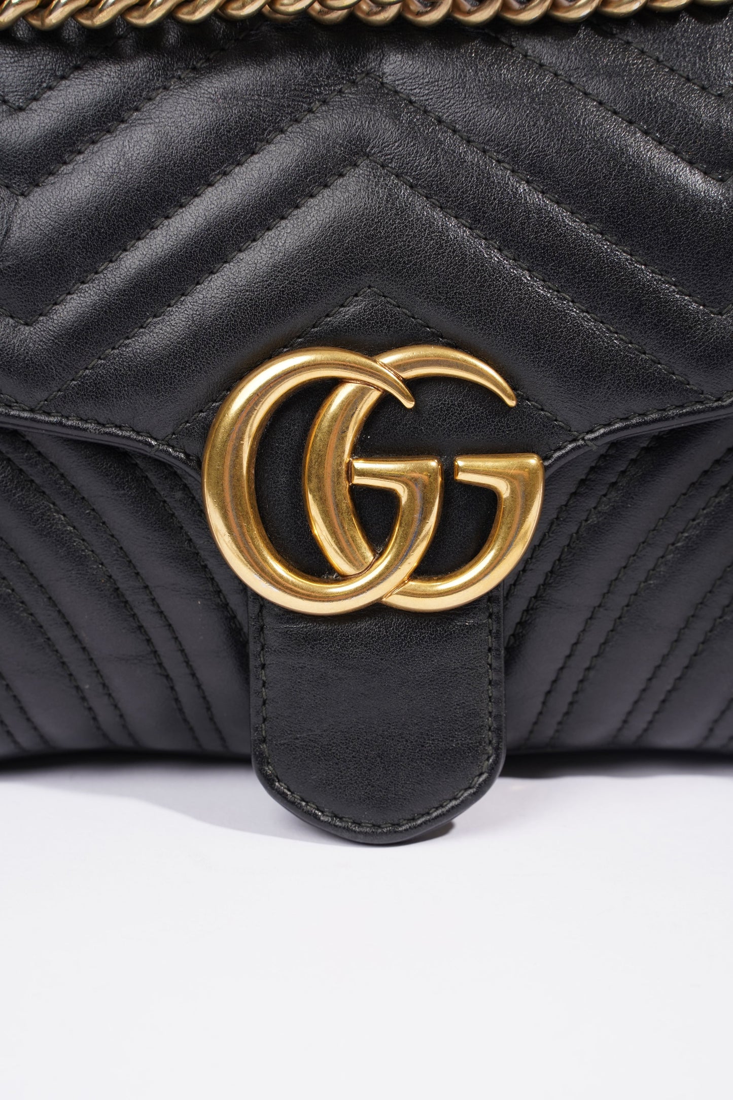Gucci Womens GG Marmont Flap Bag Black Leather Small
