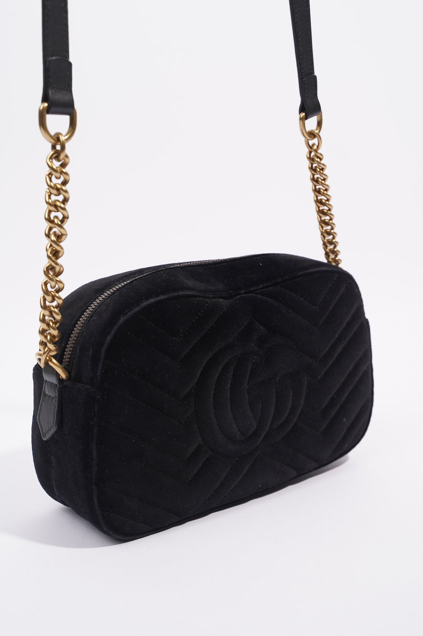 Gucci Womens Marmont Zip Black Velvet Small