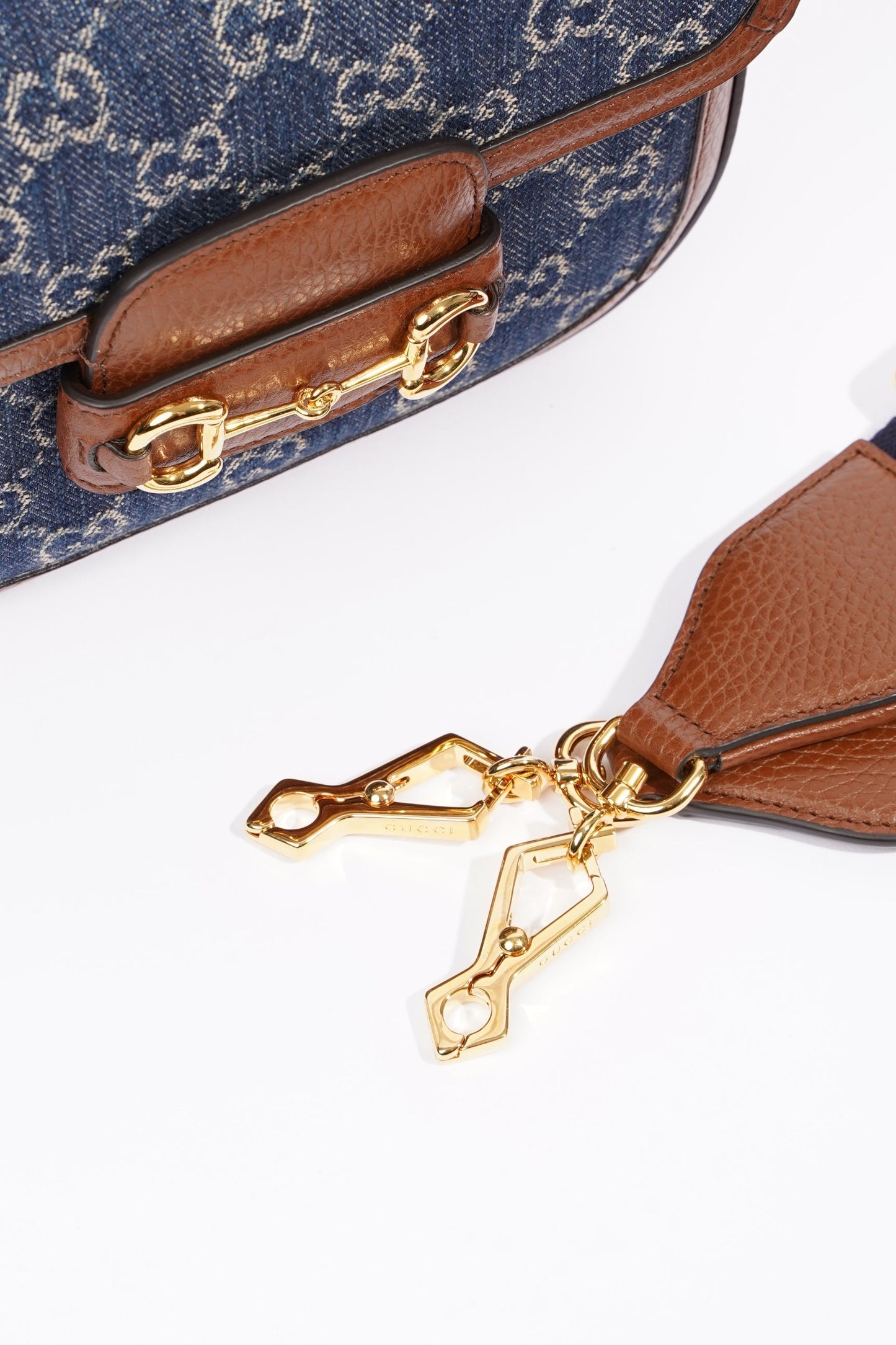 Gucci Web Horsebit 1955 Bag Brown / Denim Canvas / Leather