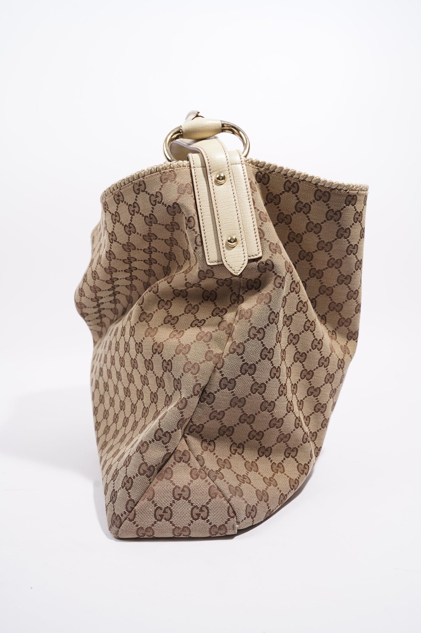 Gucci Womens GG Horsebit Hobo Beige Large