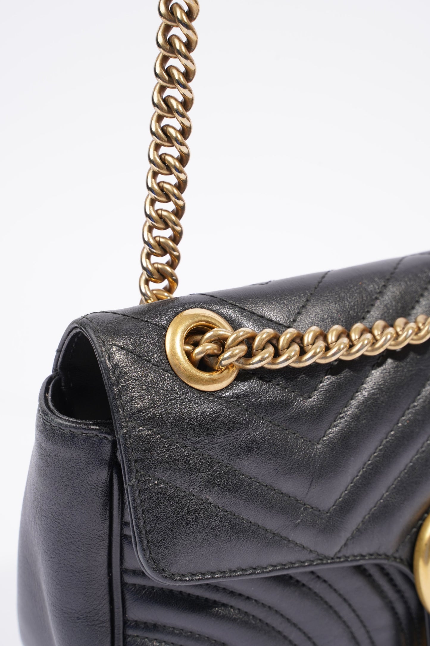 Gucci Womens GG Marmont Flap Bag Black Leather Small