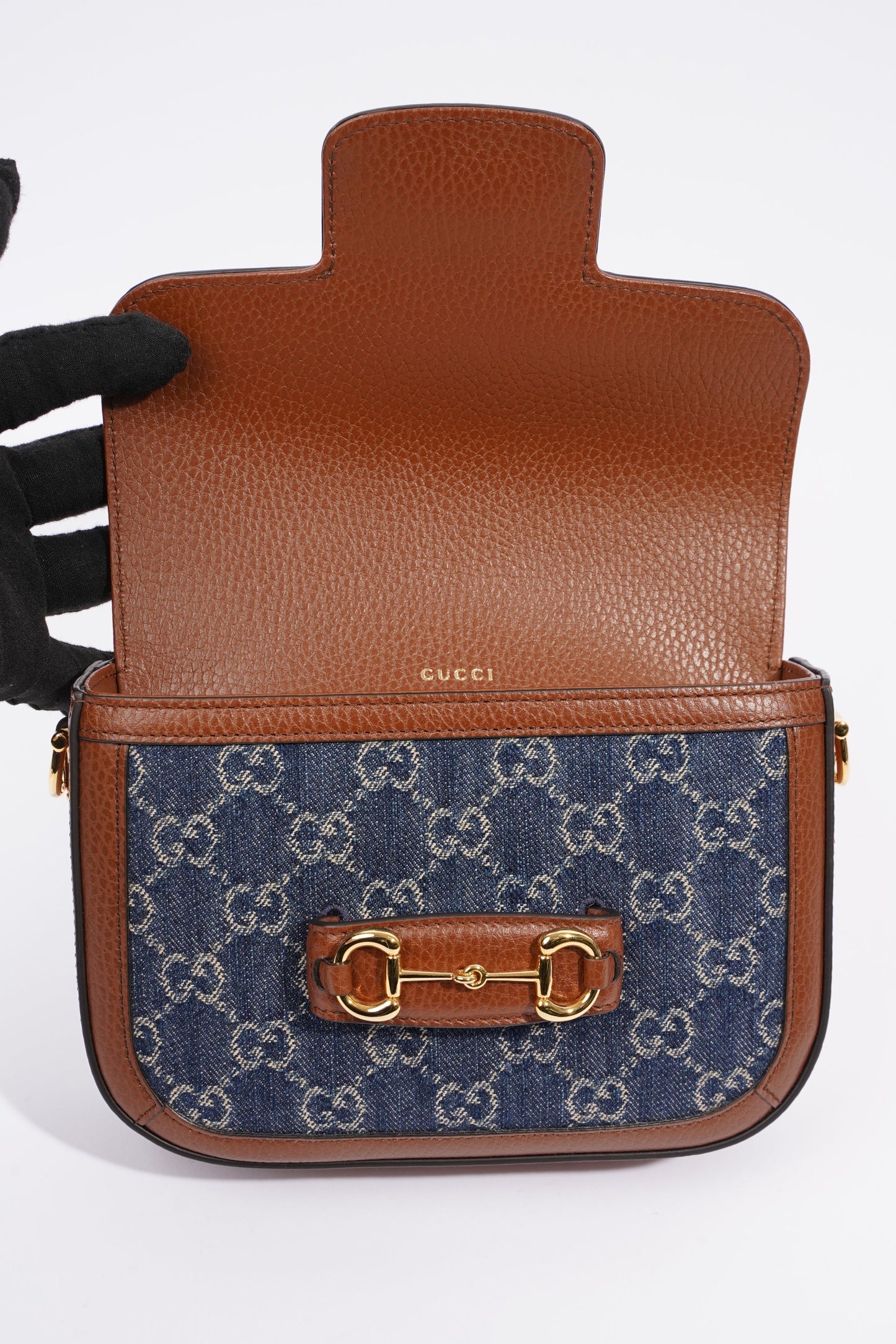 Gucci Web Horsebit 1955 Bag Brown / Denim Canvas / Leather