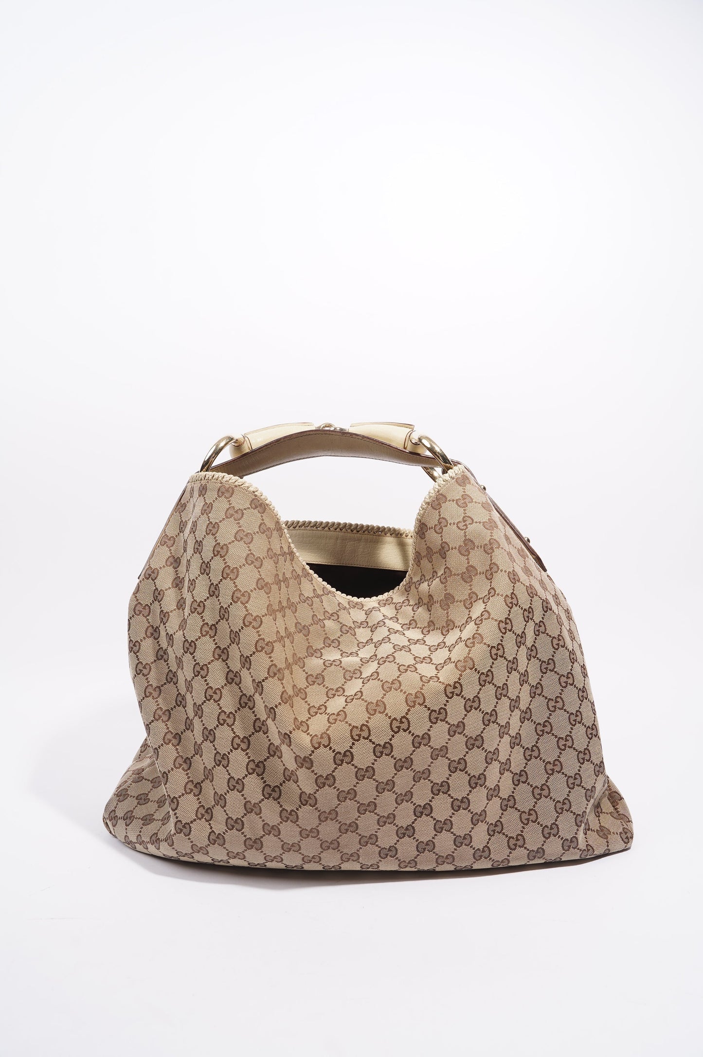 Gucci Womens GG Horsebit Hobo Beige Large