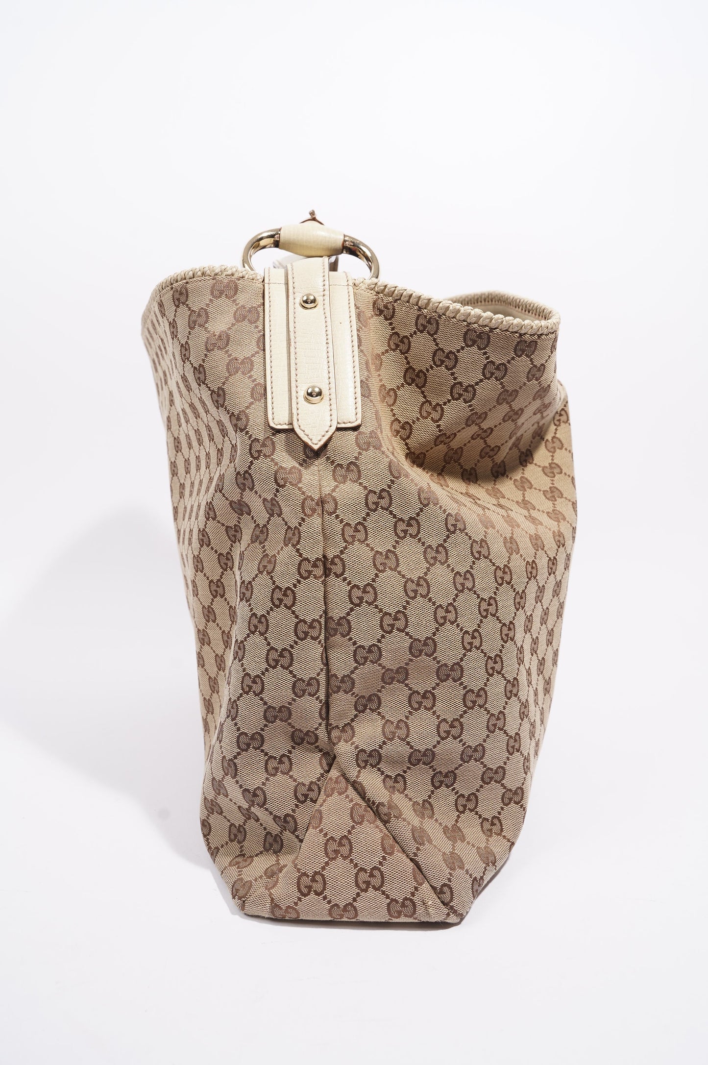 Gucci Womens GG Horsebit Hobo Beige Large
