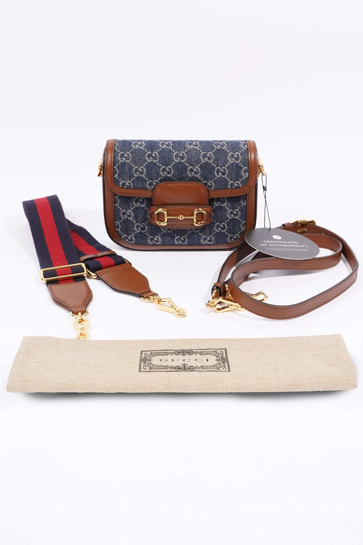 Gucci Web Horsebit 1955 Bag Brown / Denim Canvas / Leather