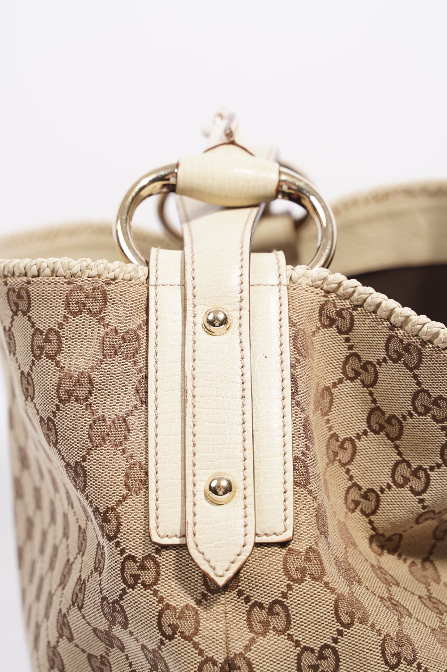 Gucci Womens GG Horsebit Hobo Beige Large