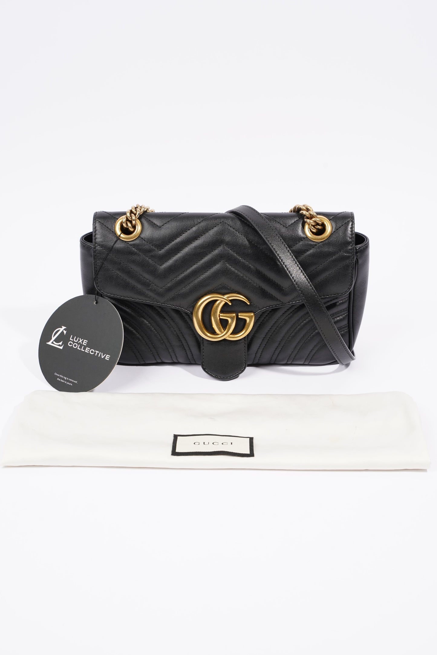 Gucci Womens GG Marmont Flap Bag Black Leather Small