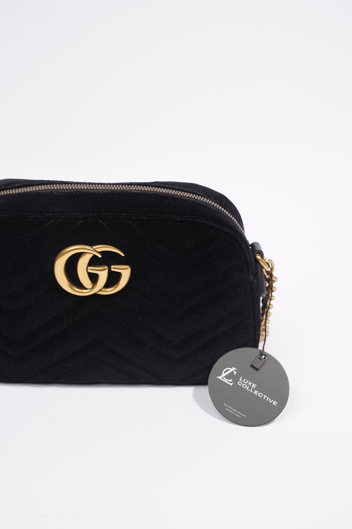 Gucci Womens Marmont Zip Black Velvet Small
